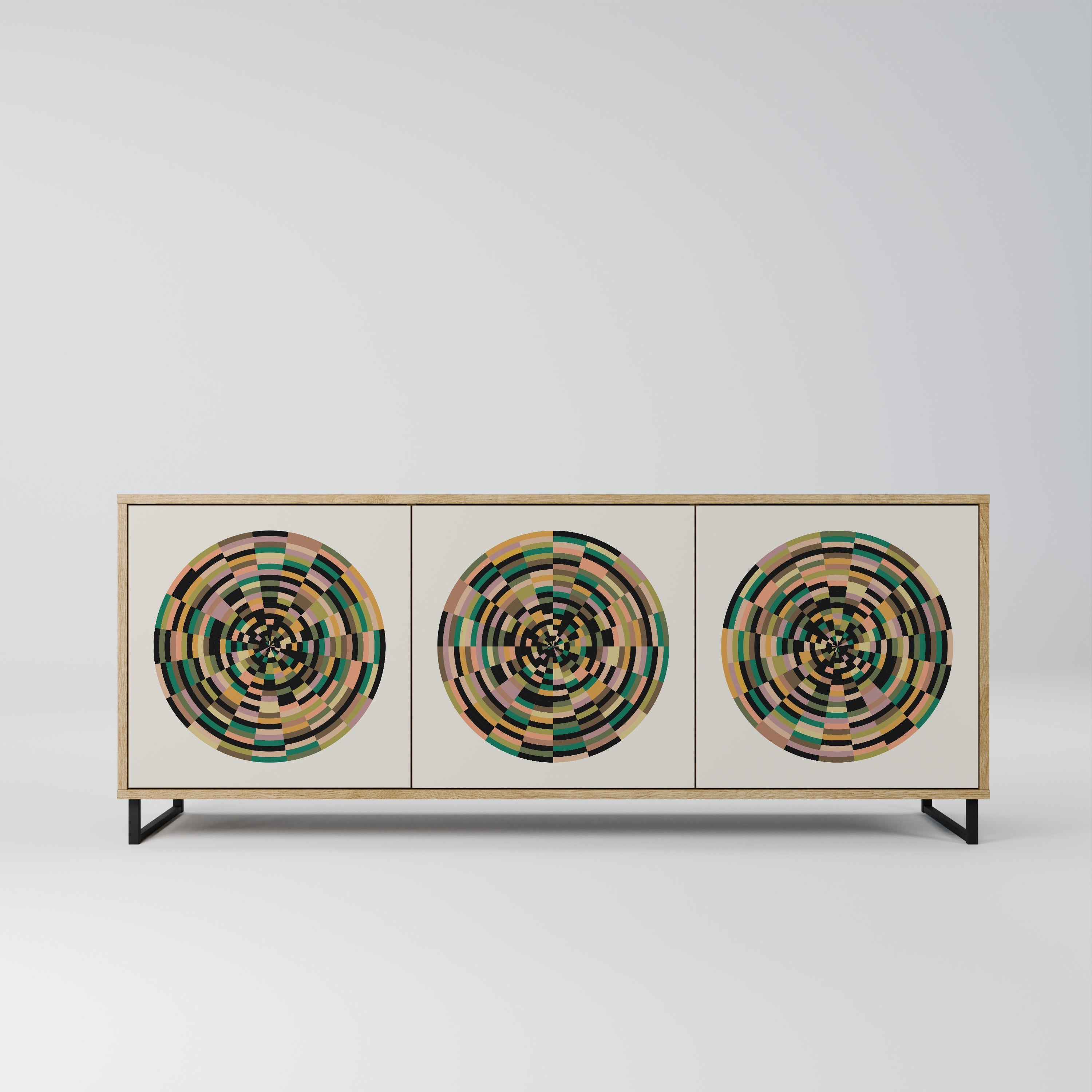 GREEN CIRCLES Aparador de 3 Portas em Efeito Carvalho