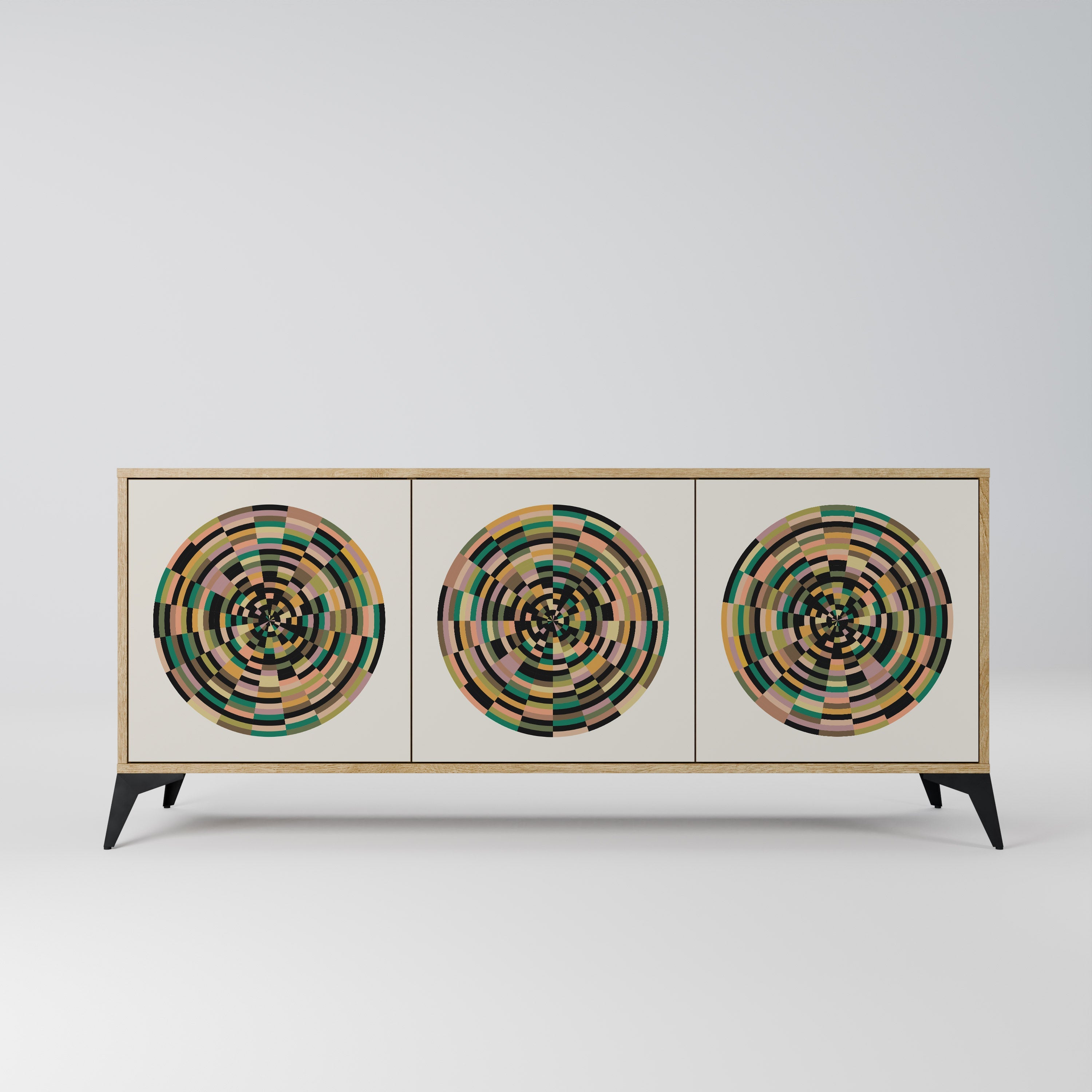 GREEN CIRCLES Aparador de 3 Portas em Efeito Carvalho