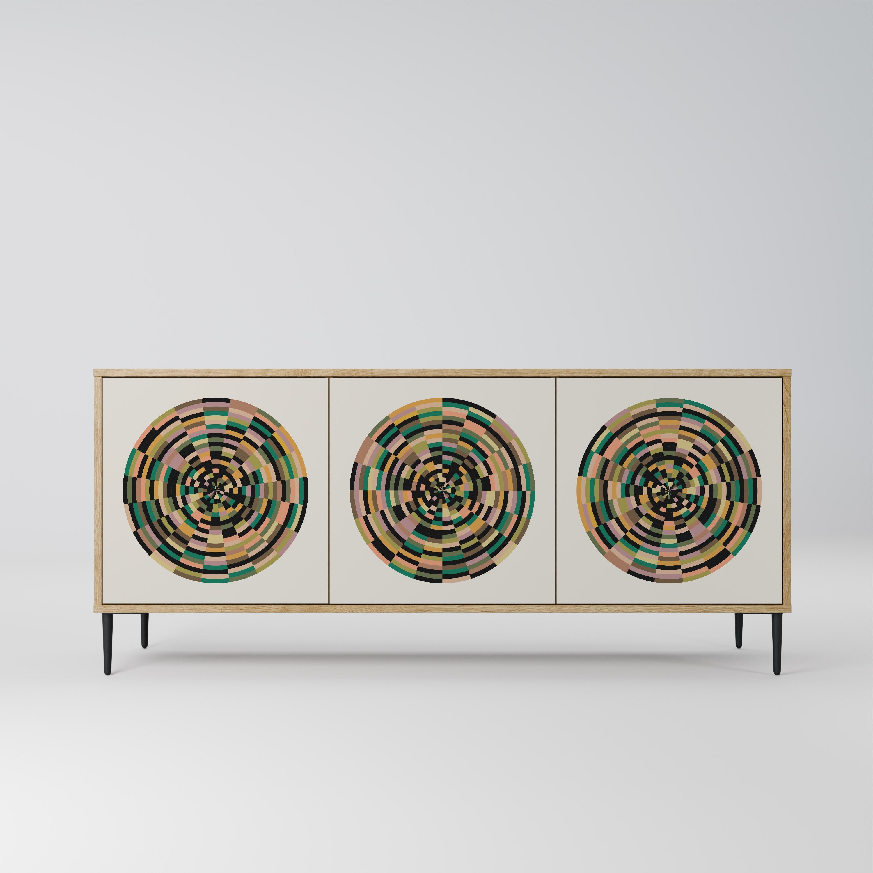 GREEN CIRCLES Aparador de 3 Portas em Efeito Carvalho