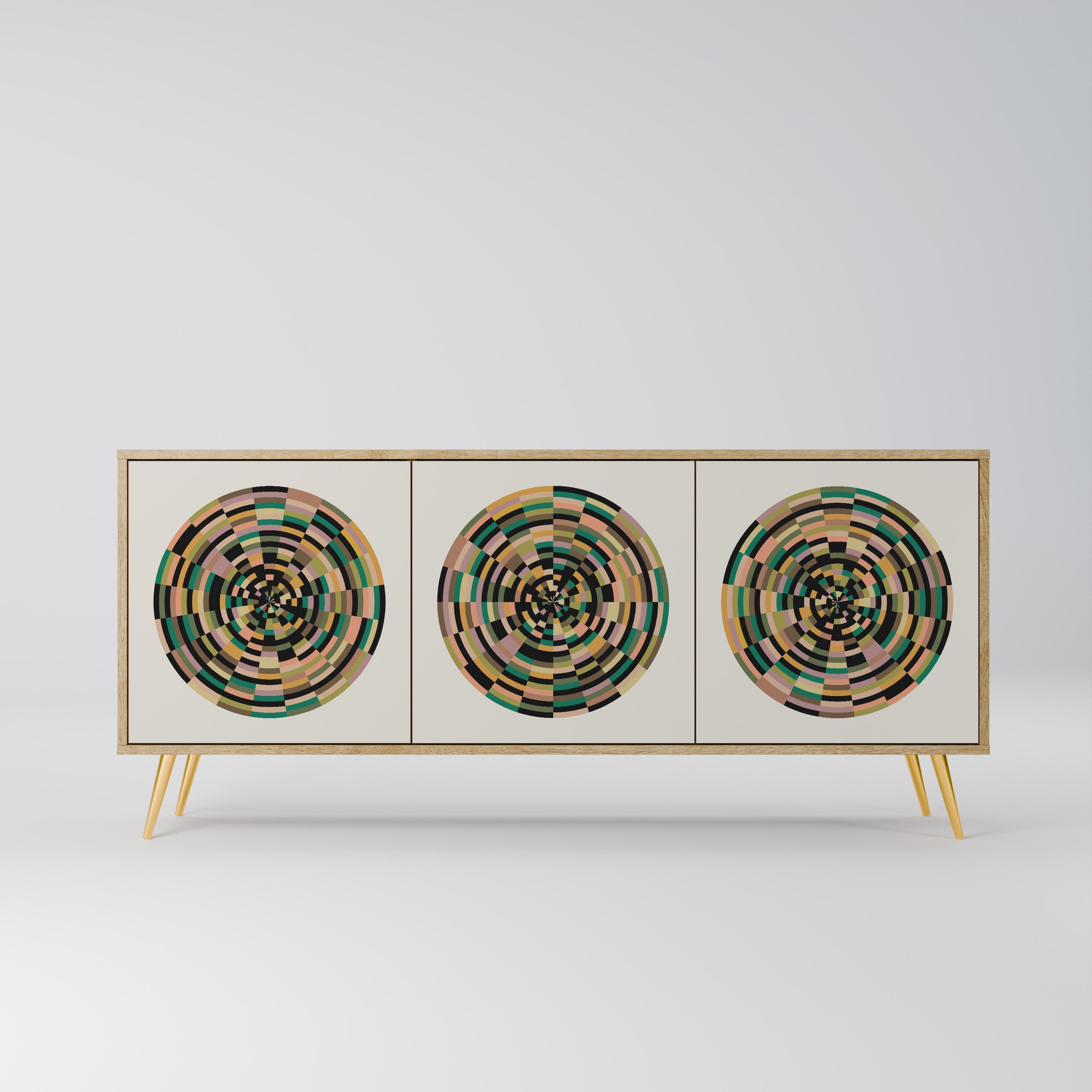 GREEN CIRCLES Aparador de 3 Portas em Efeito Carvalho