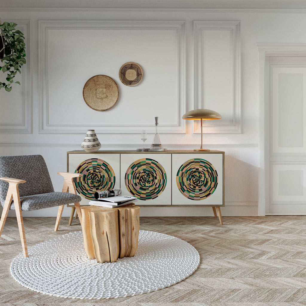 GREEN CIRCLES Aparador de 3 Portas em Efeito Carvalho