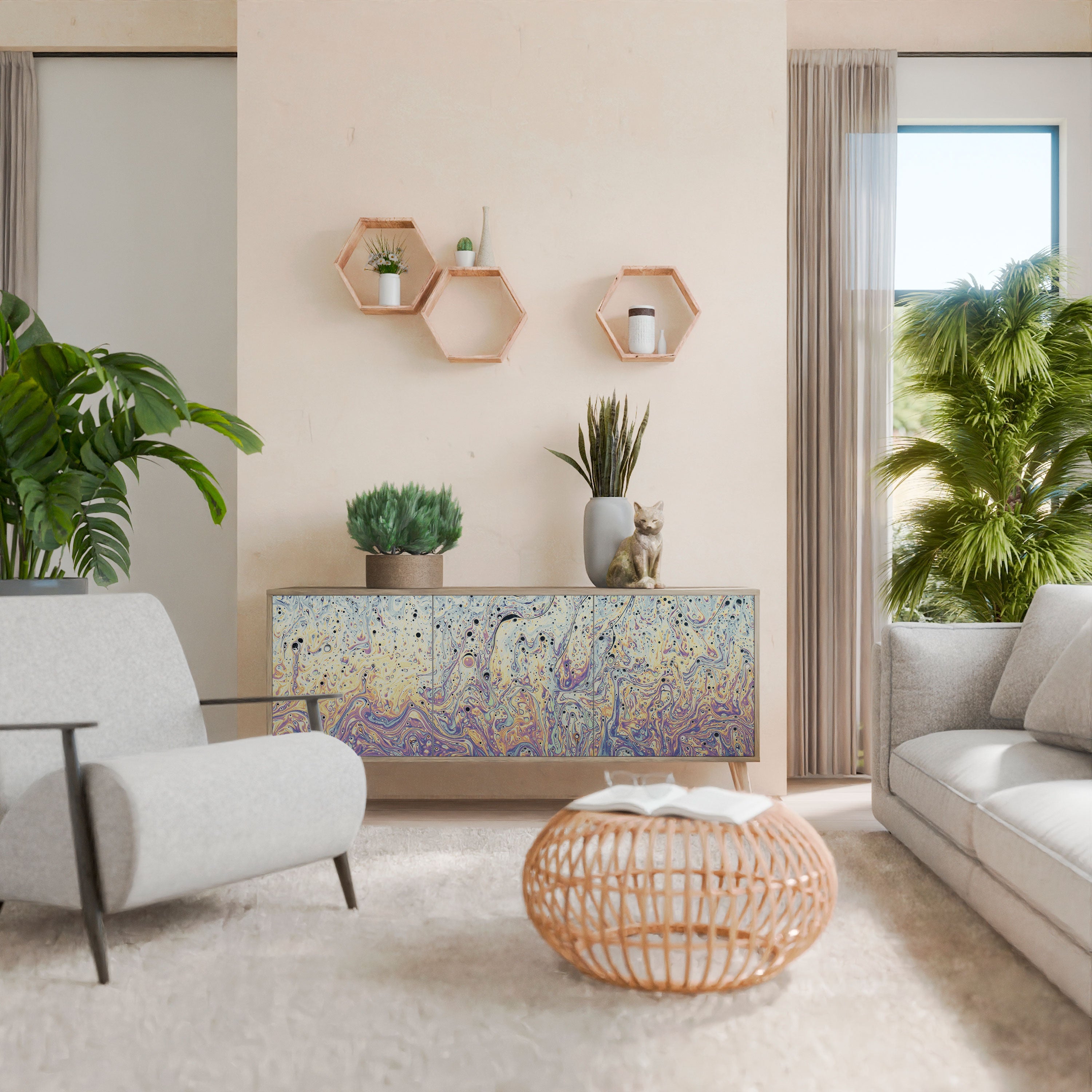 MOSAIC OF COLORS Aparador de 3 Portas em Efeito Carvalho