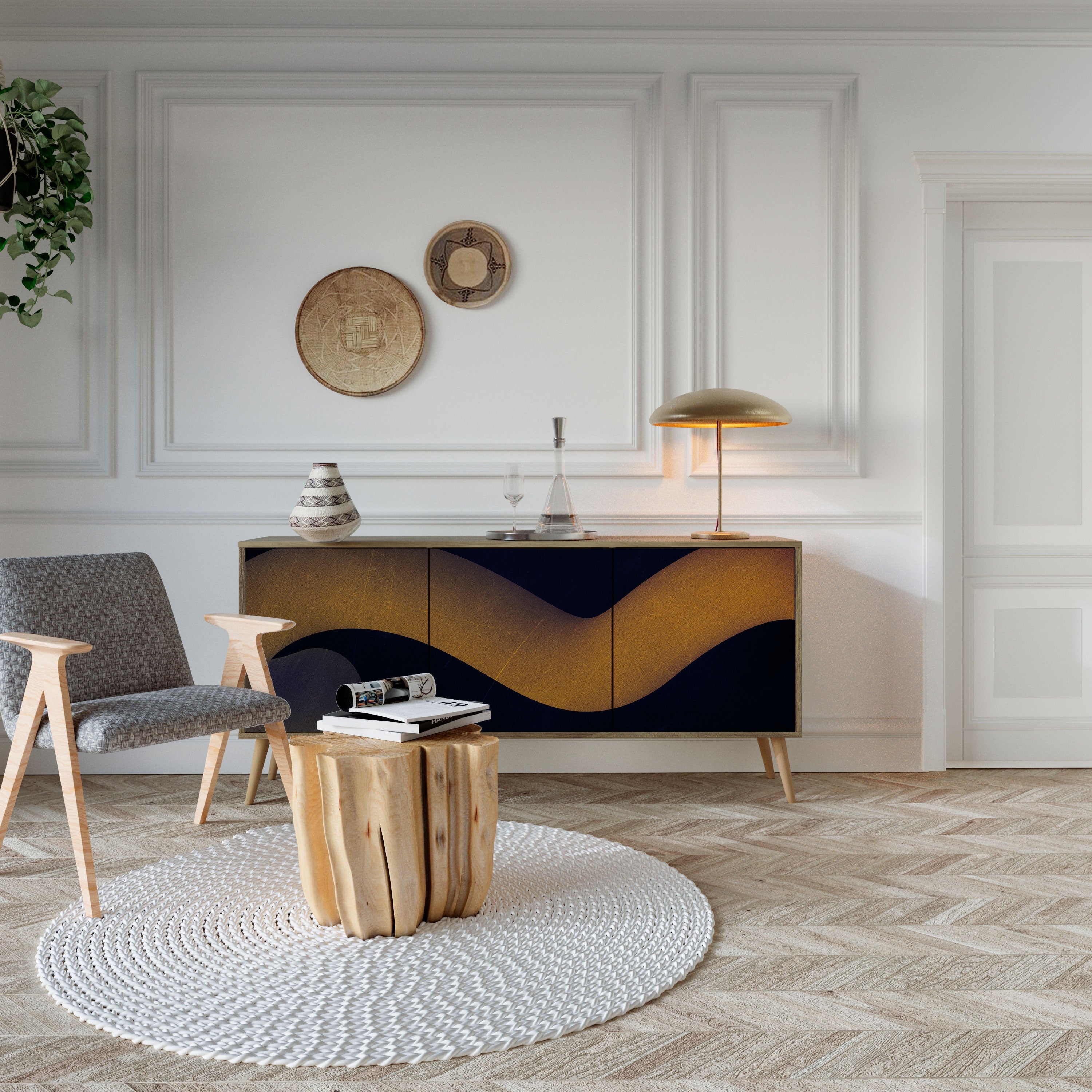 HOLLOW TIME Aparador de 3 Portas em Efeito Carvalho