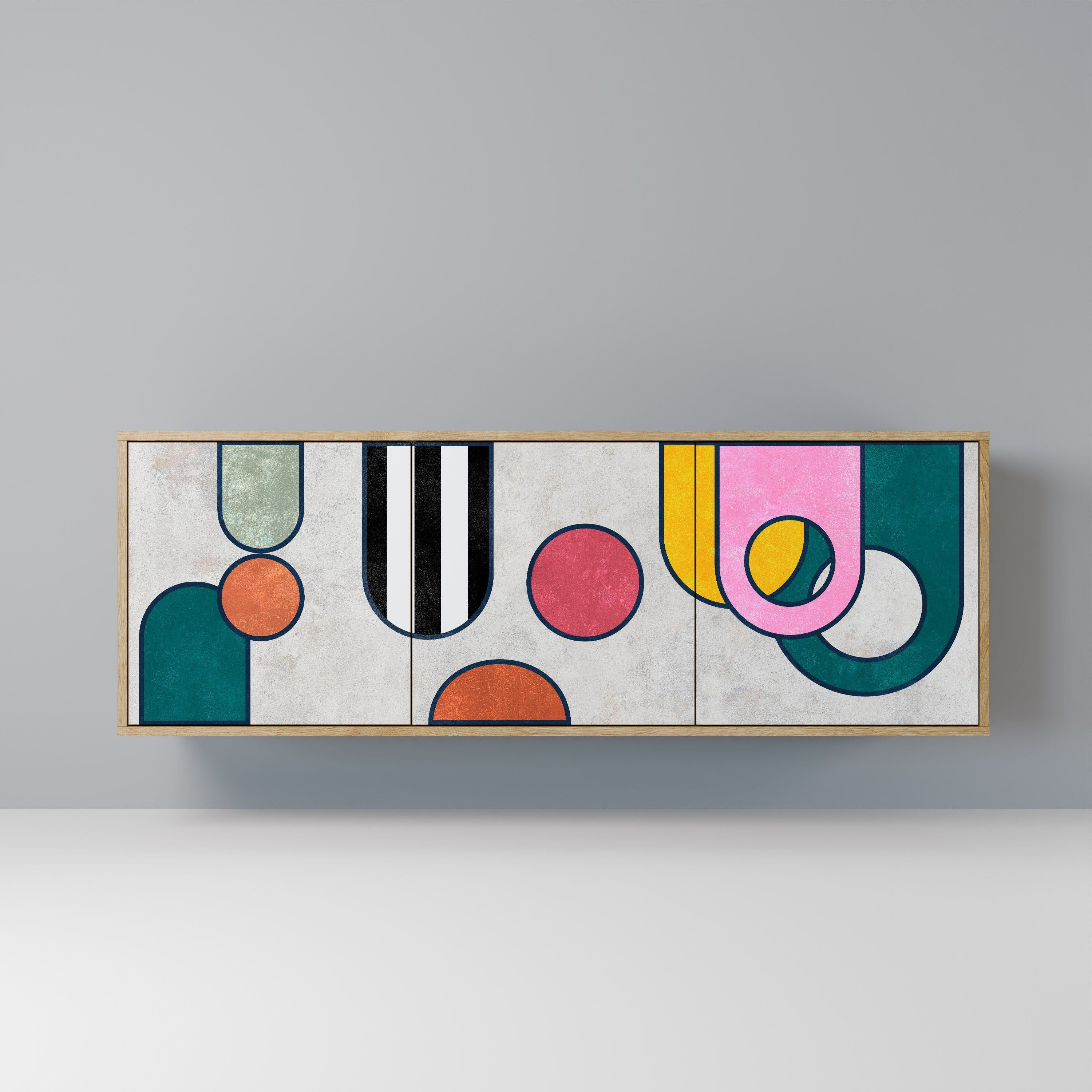 COOL STORY Aparador de 3 Portas em Efeito Carvalho