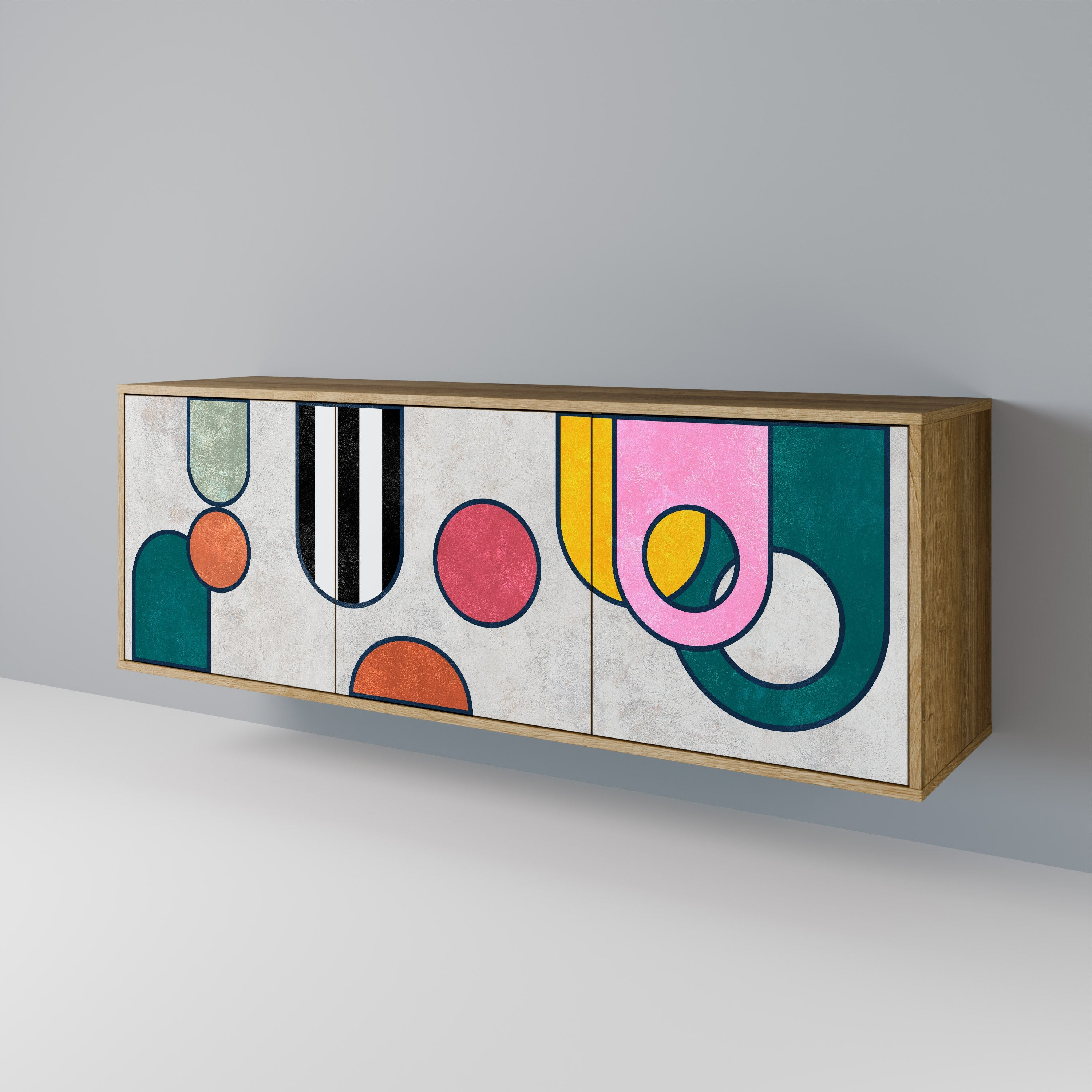 COOL STORY Aparador de 3 Portas em Efeito Carvalho