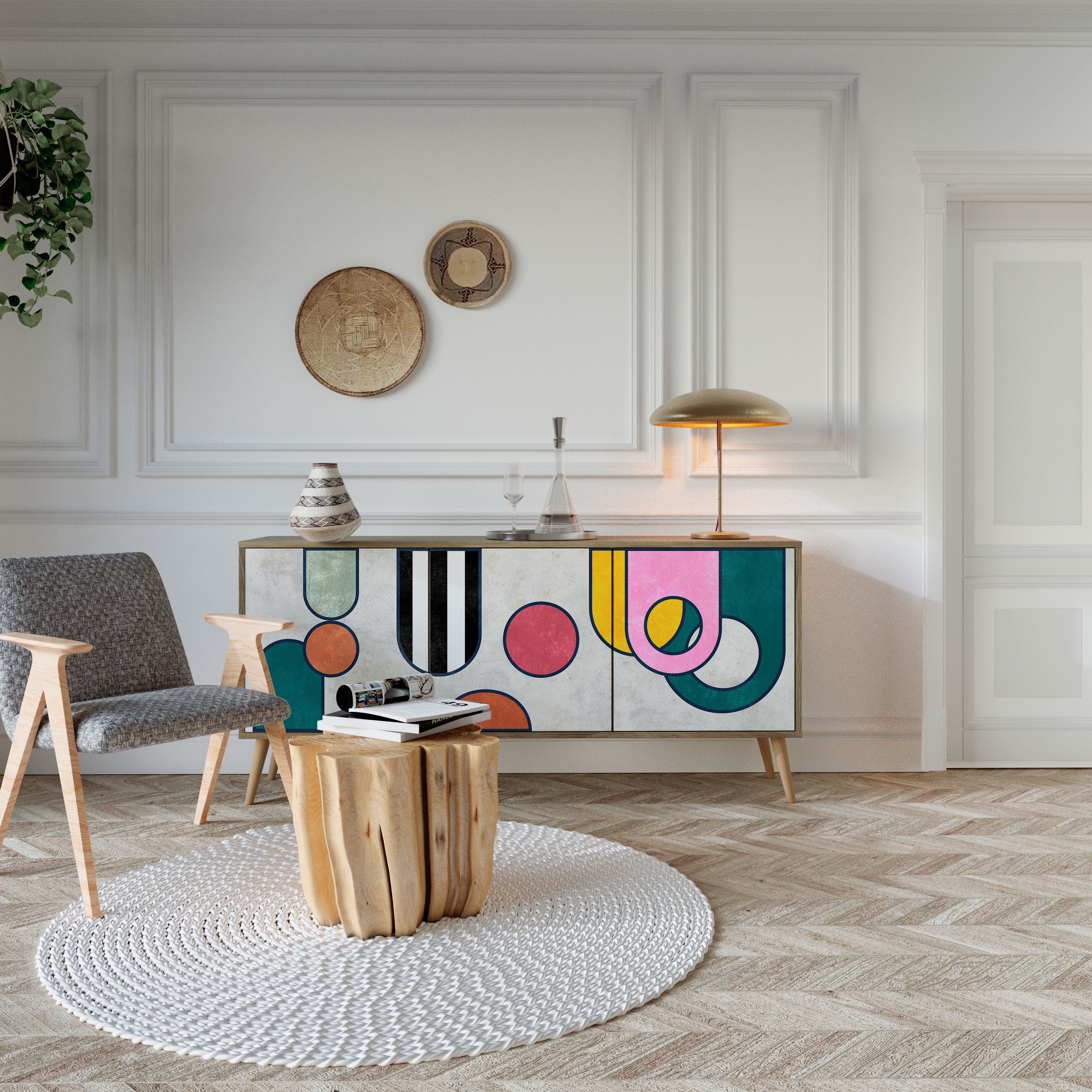 COOL STORY Aparador de 3 Portas em Efeito Carvalho