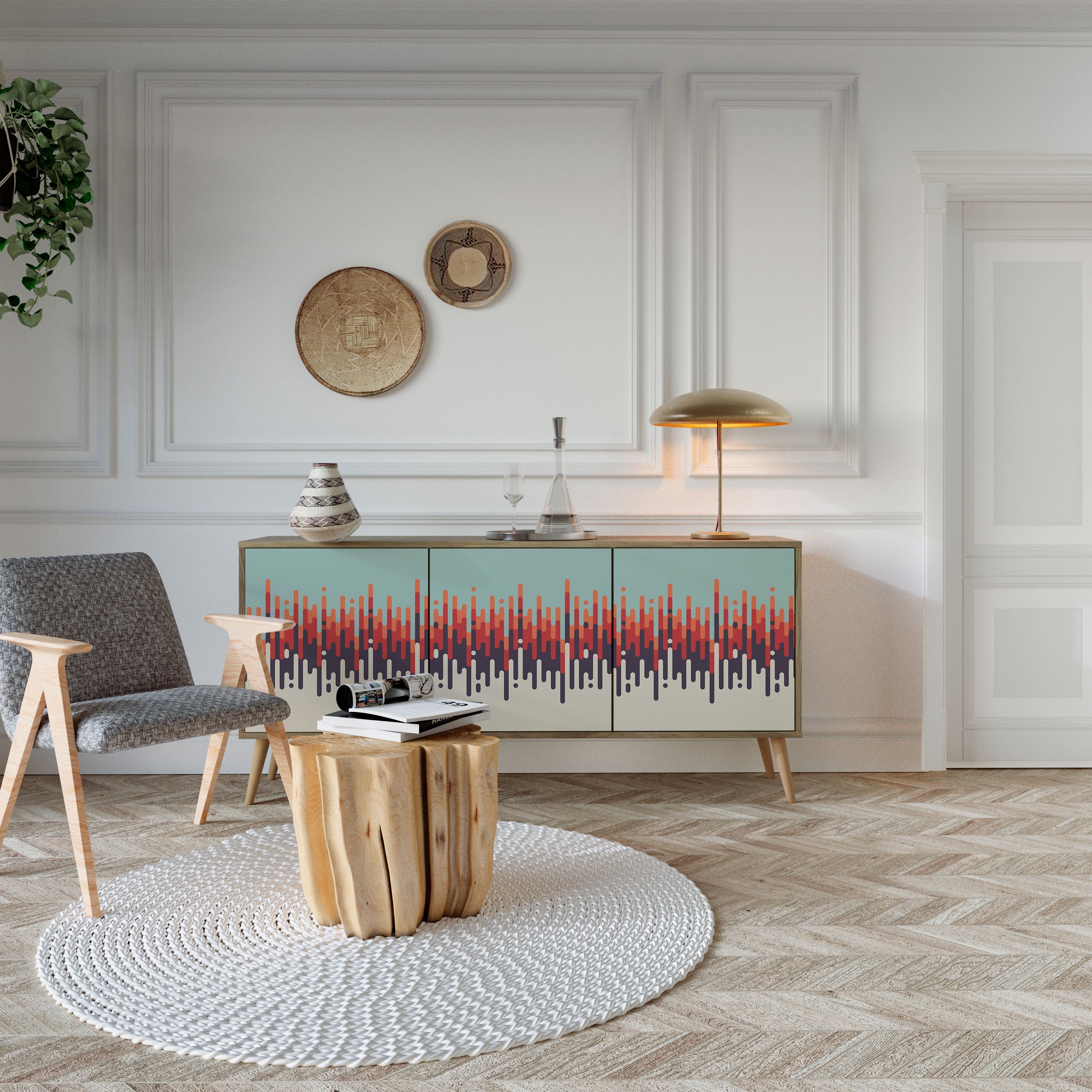 CHROMA CONTOURS Aparador de 3 Portas em Efeito Carvalho