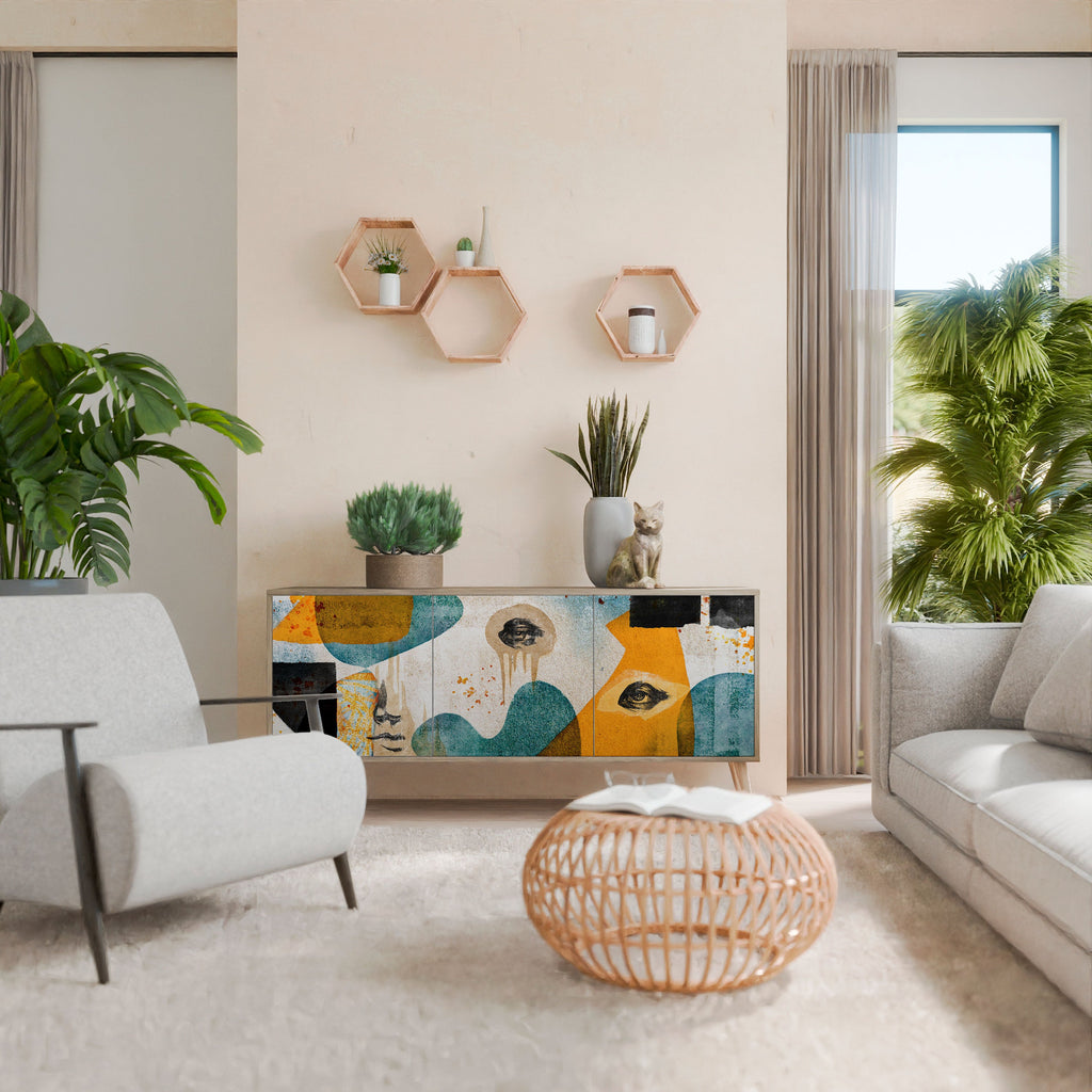 ABSTRACT FACES Aparador de 3 Portas em Efeito Carvalho