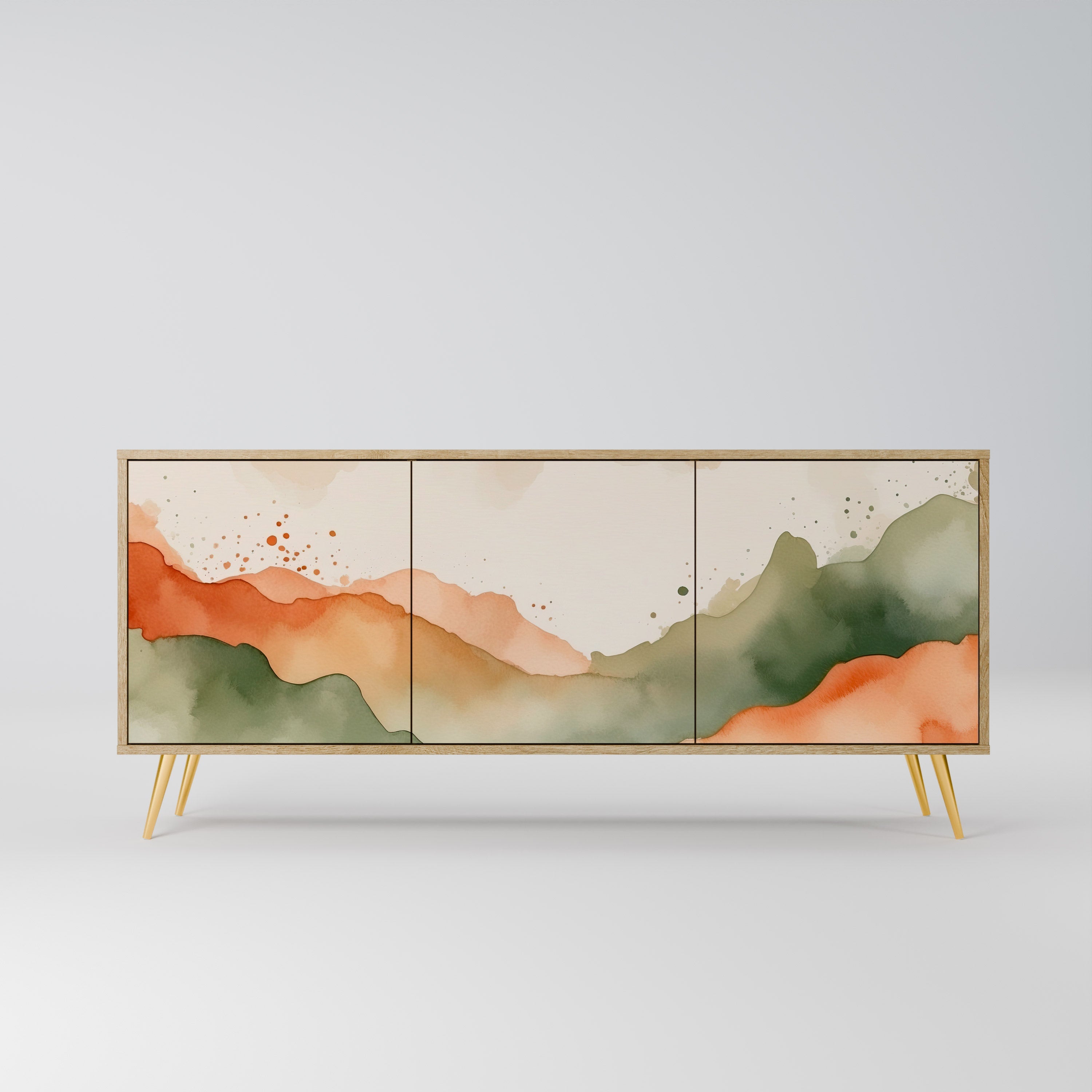 WATERCOLOUR PEAKS Aparador de 3 Portas em Efeito Carvalho
