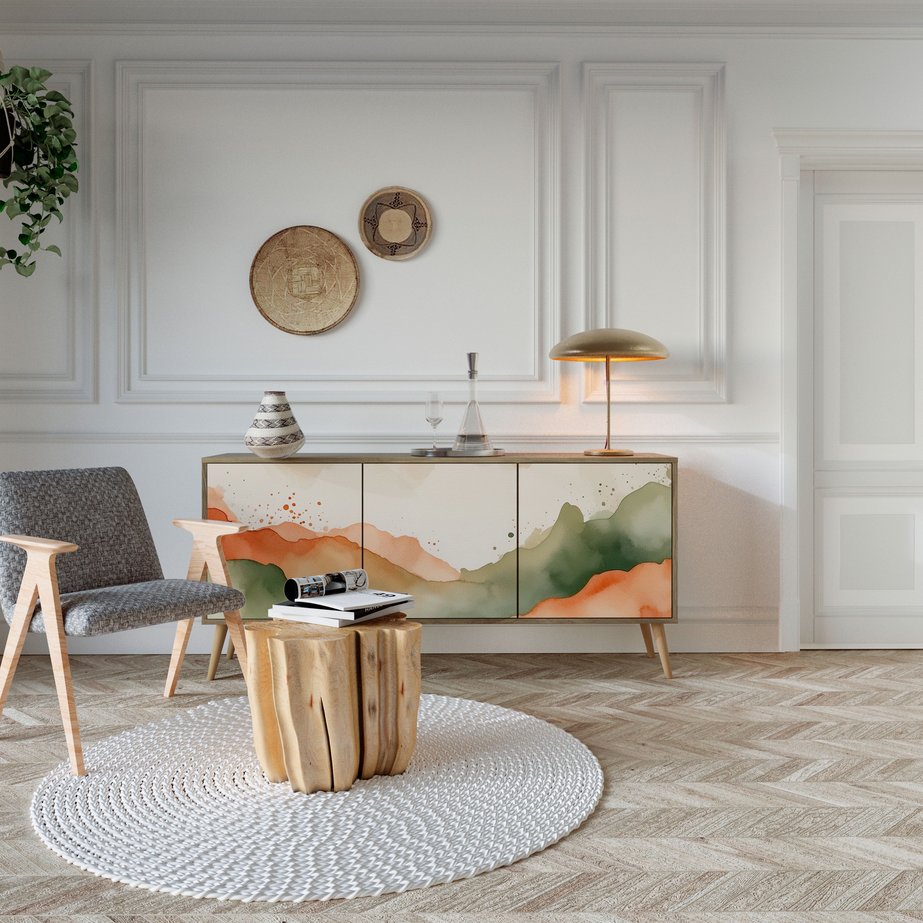 WATERCOLOUR PEAKS Aparador de 3 Portas em Efeito Carvalho