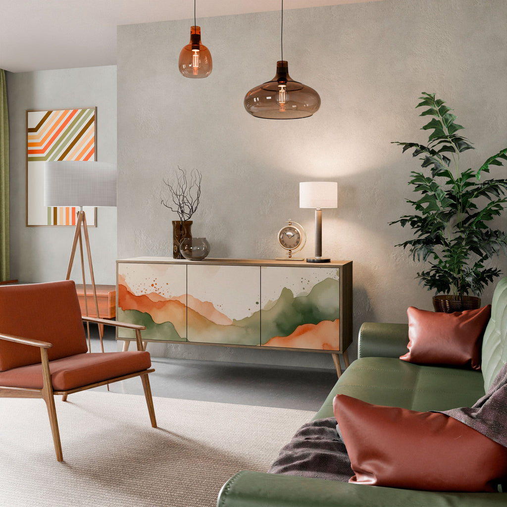 WATERCOLOUR PEAKS Aparador de 3 Portas em Efeito Carvalho