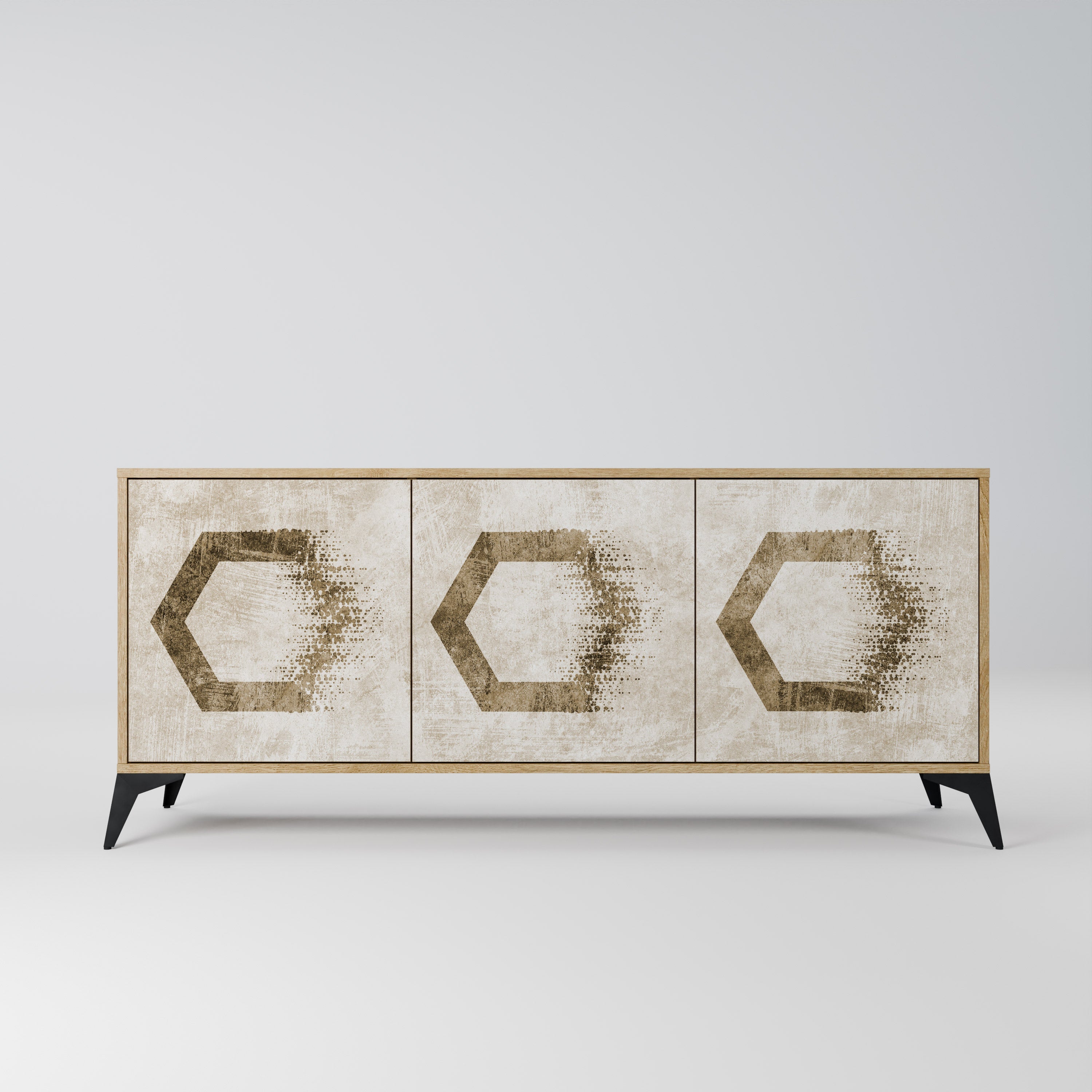 HEXAGONAL SHAPES Aparador de 3 Portas em Efeito Carvalho