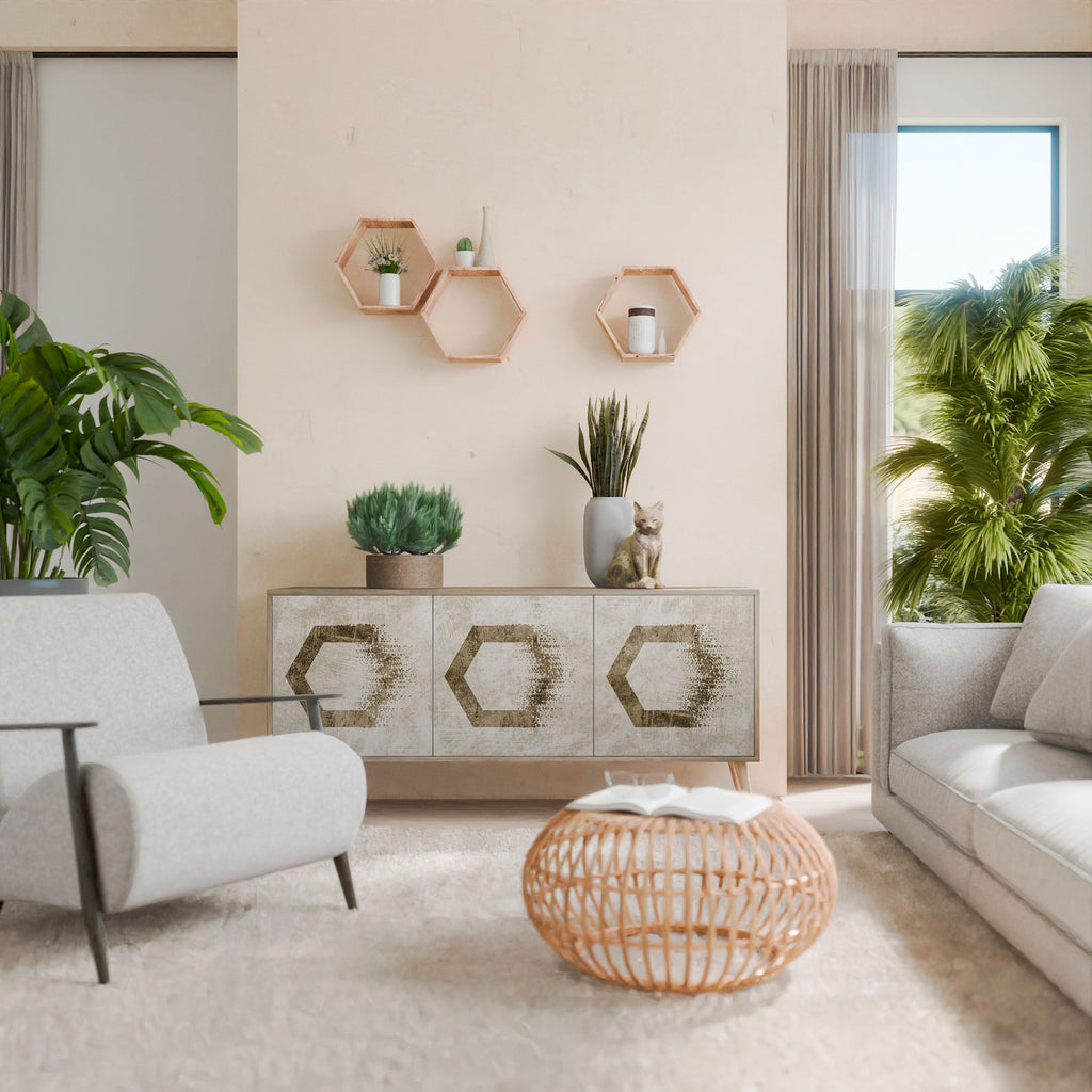 HEXAGONAL SHAPES Aparador de 3 Portas em Efeito Carvalho