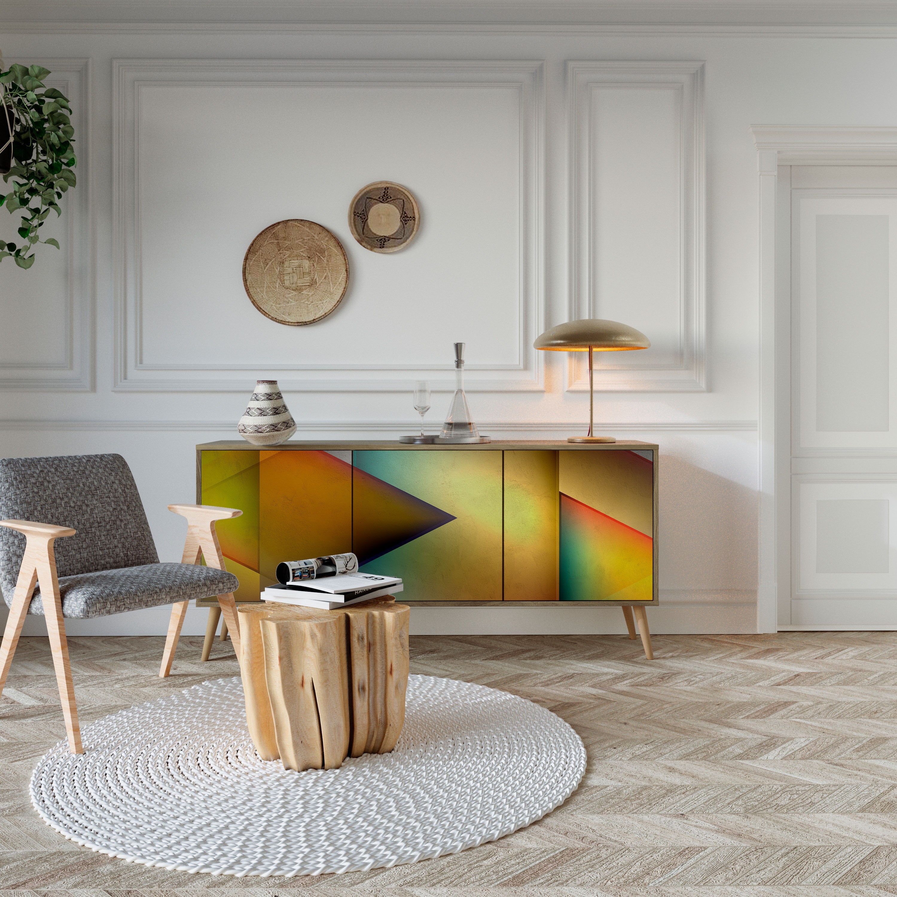 PIERCING SHARPNESS Aparador de 3 Portas em Efeito Carvalho