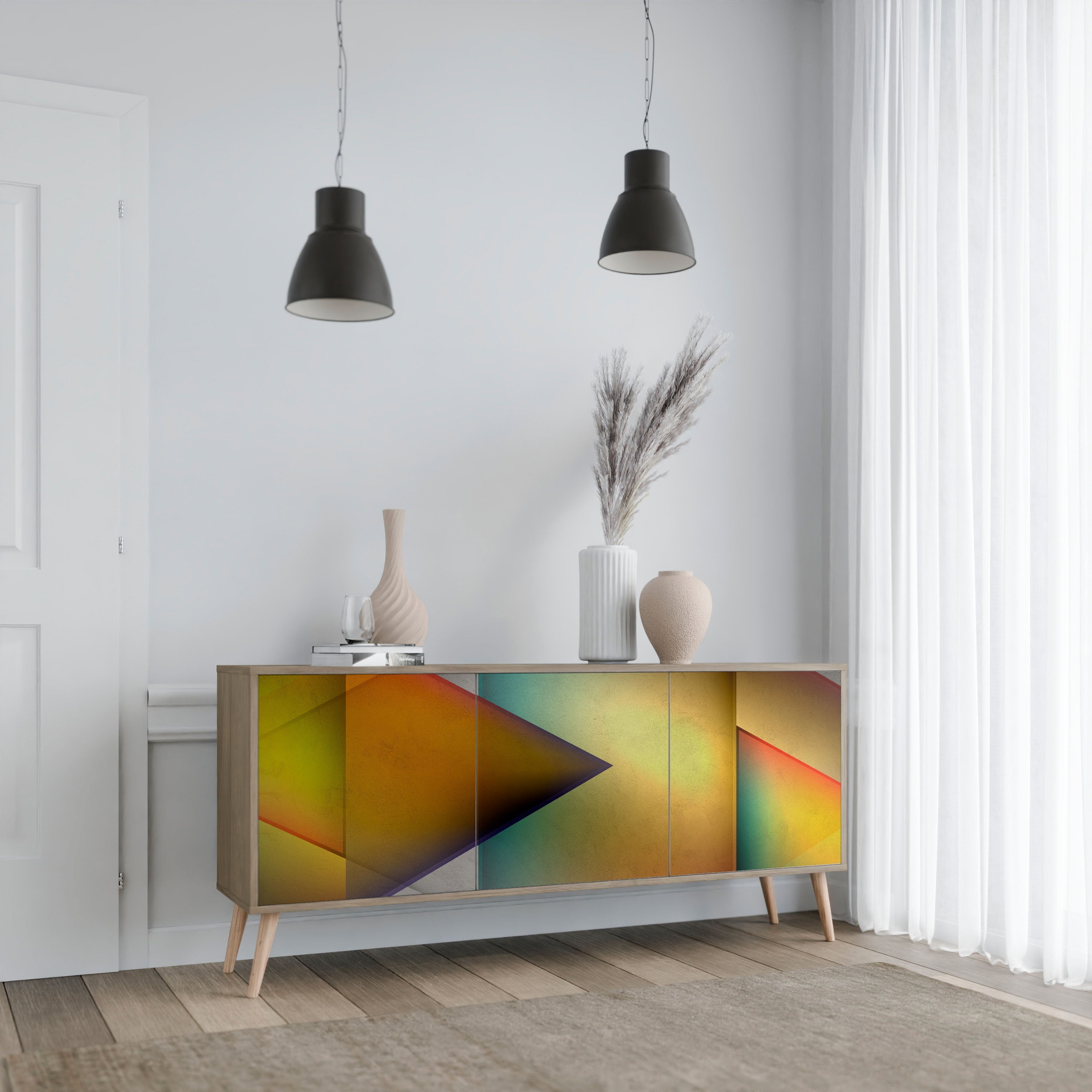 PIERCING SHARPNESS Aparador de 3 Portas em Efeito Carvalho