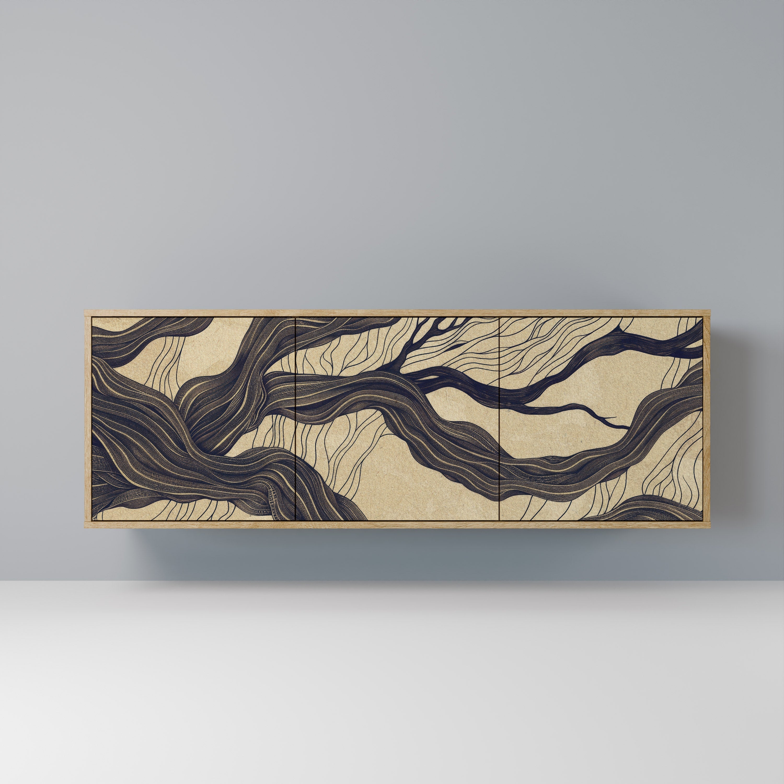 UNIFIED FRAGMENTS Aparador de 3 Portas em Efeito Carvalho