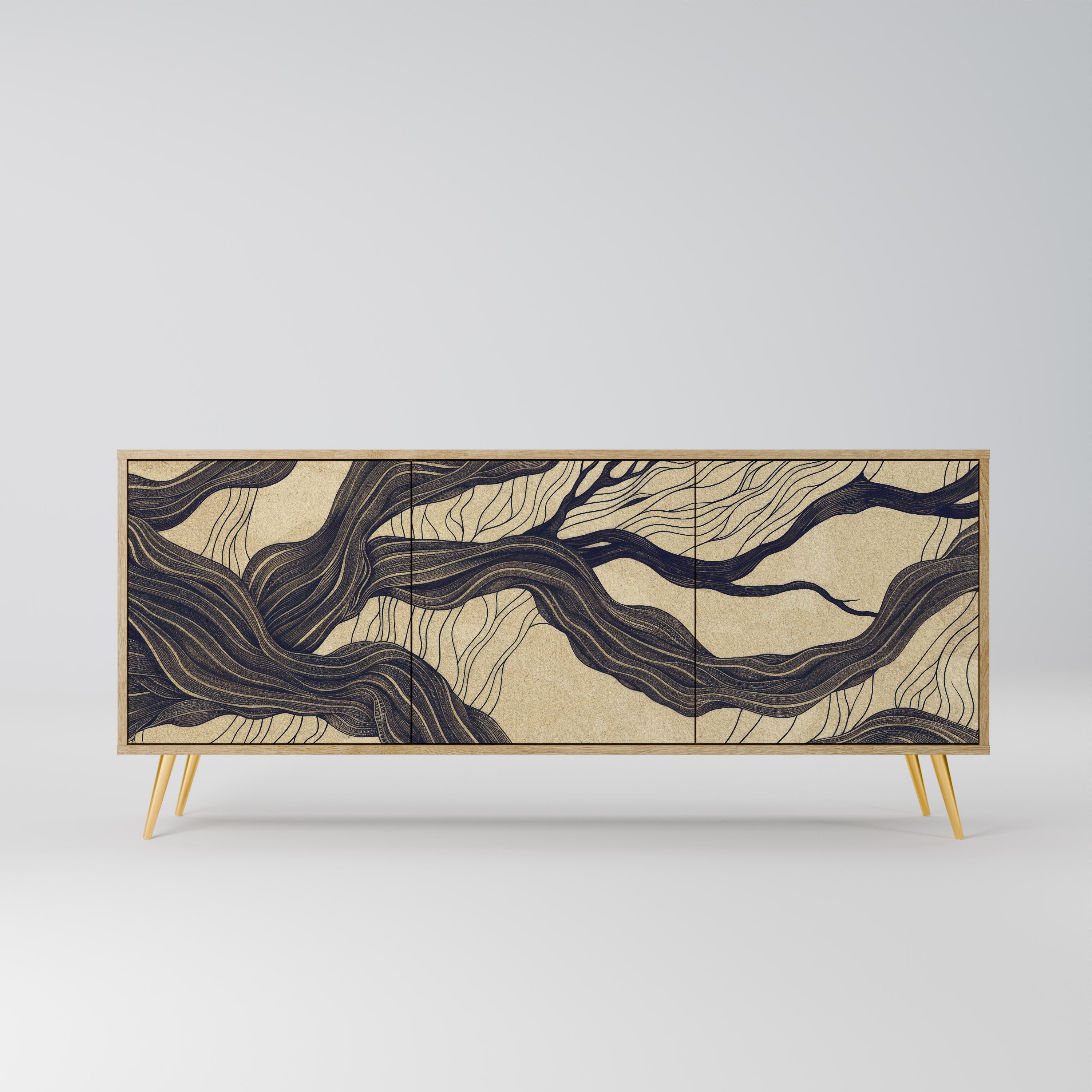 UNIFIED FRAGMENTS Aparador de 3 Portas em Efeito Carvalho