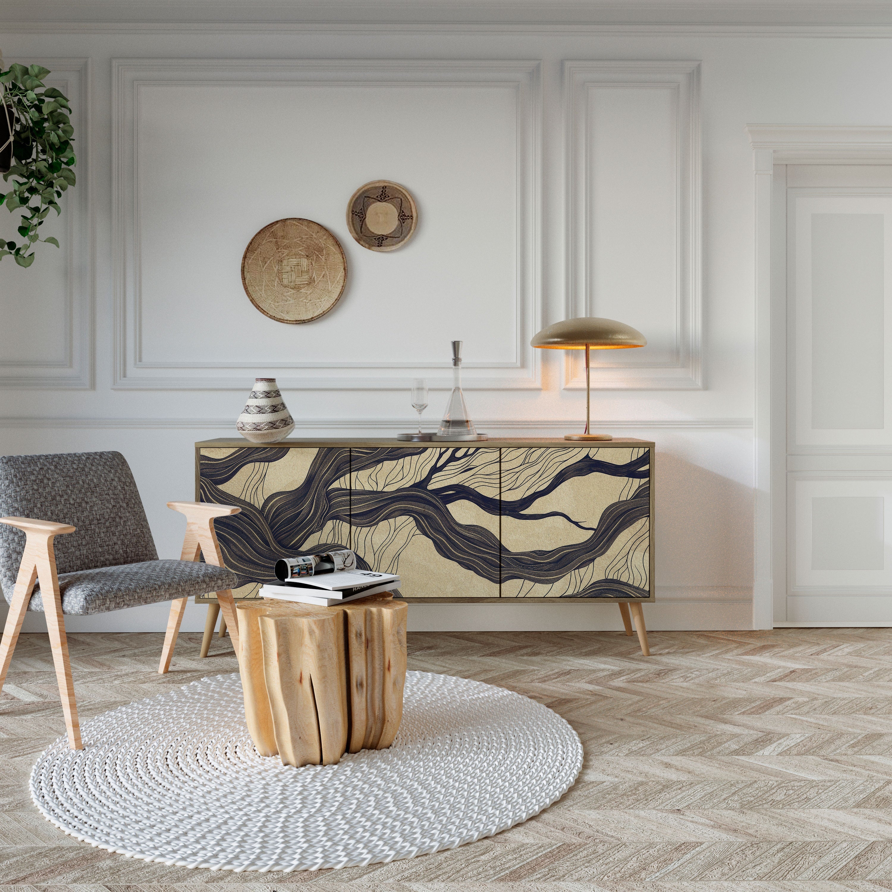 UNIFIED FRAGMENTS Aparador de 3 Portas em Efeito Carvalho