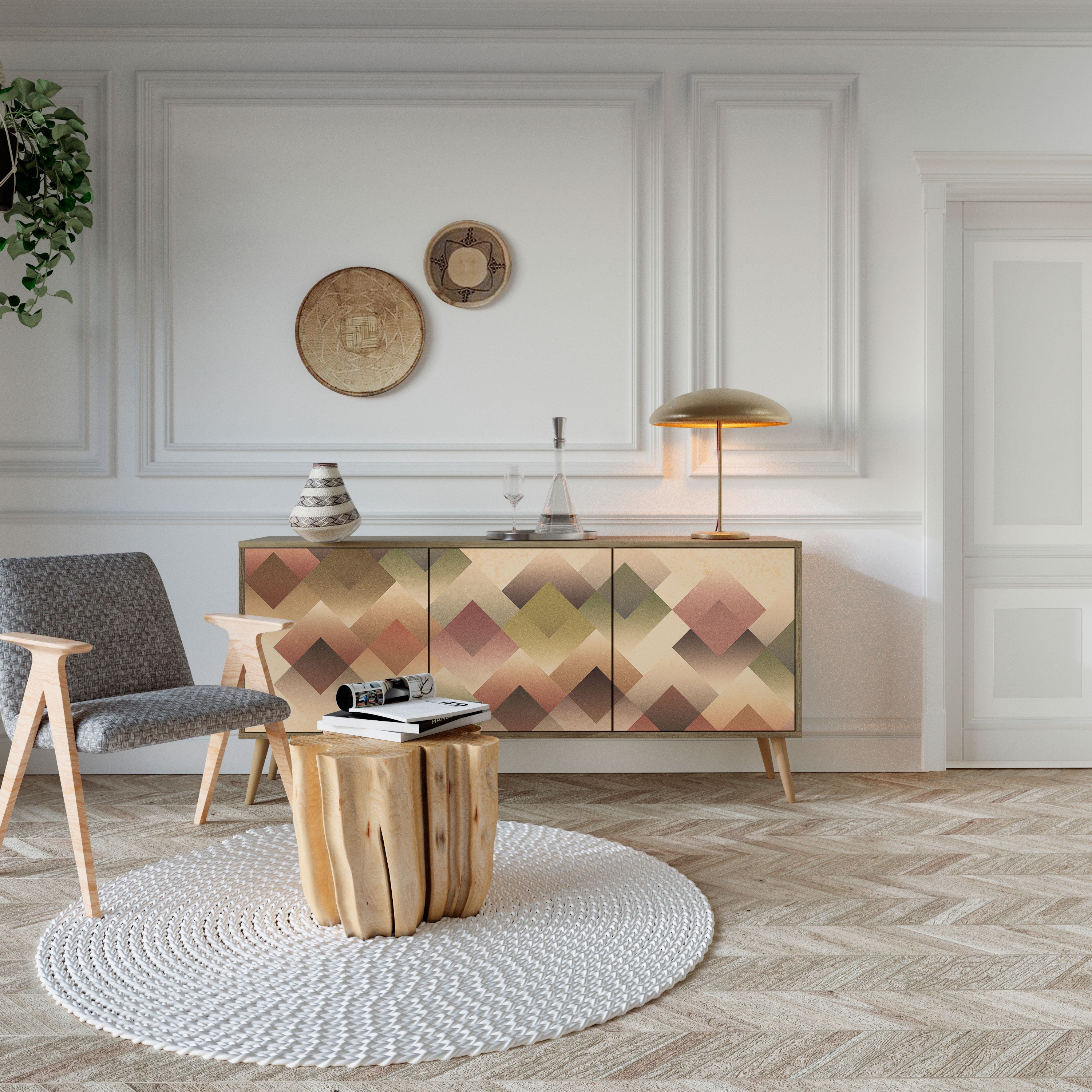 GEOMETRIC FUSION Aparador de 3 Portas em Efeito Carvalho