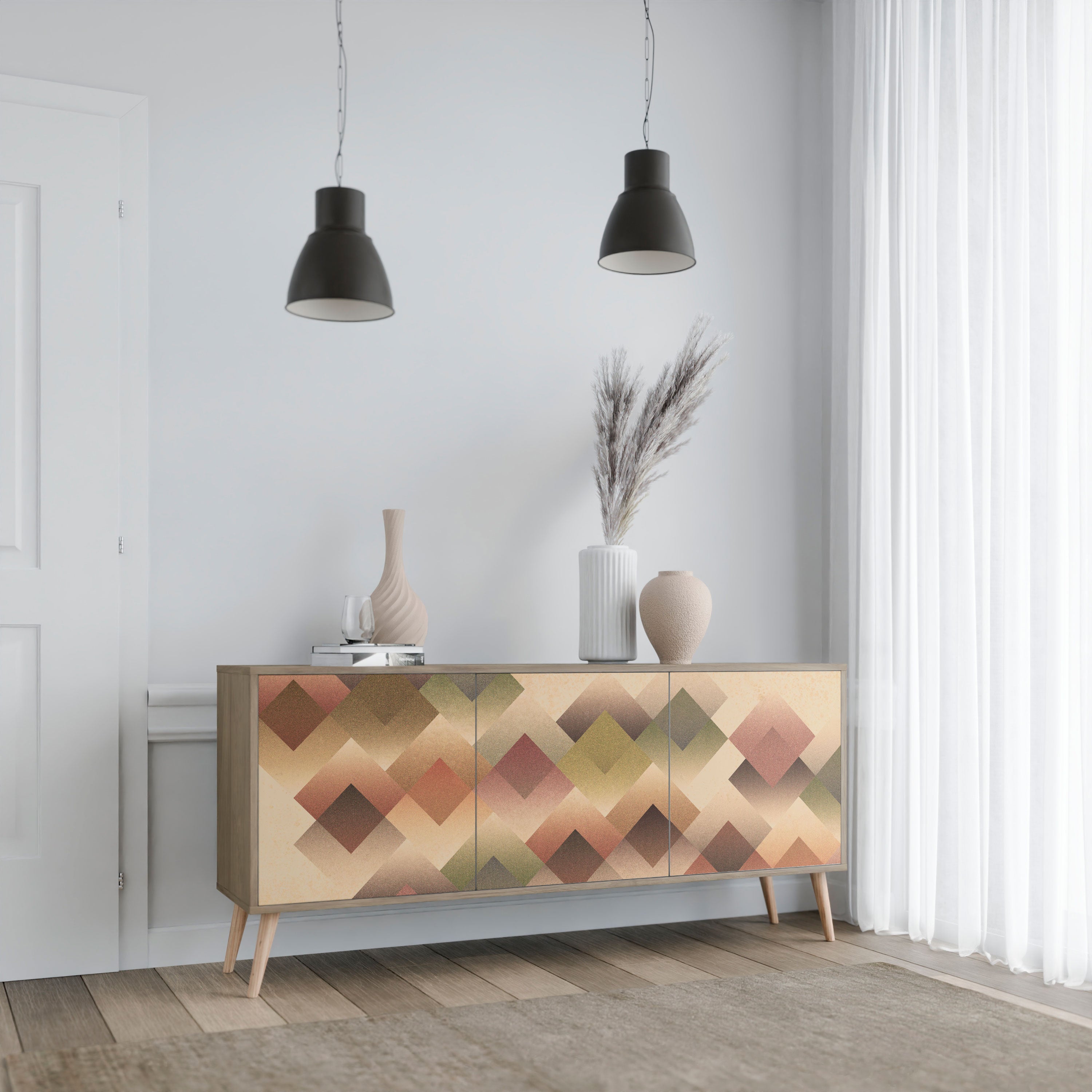 GEOMETRIC FUSION Aparador de 3 Portas em Efeito Carvalho