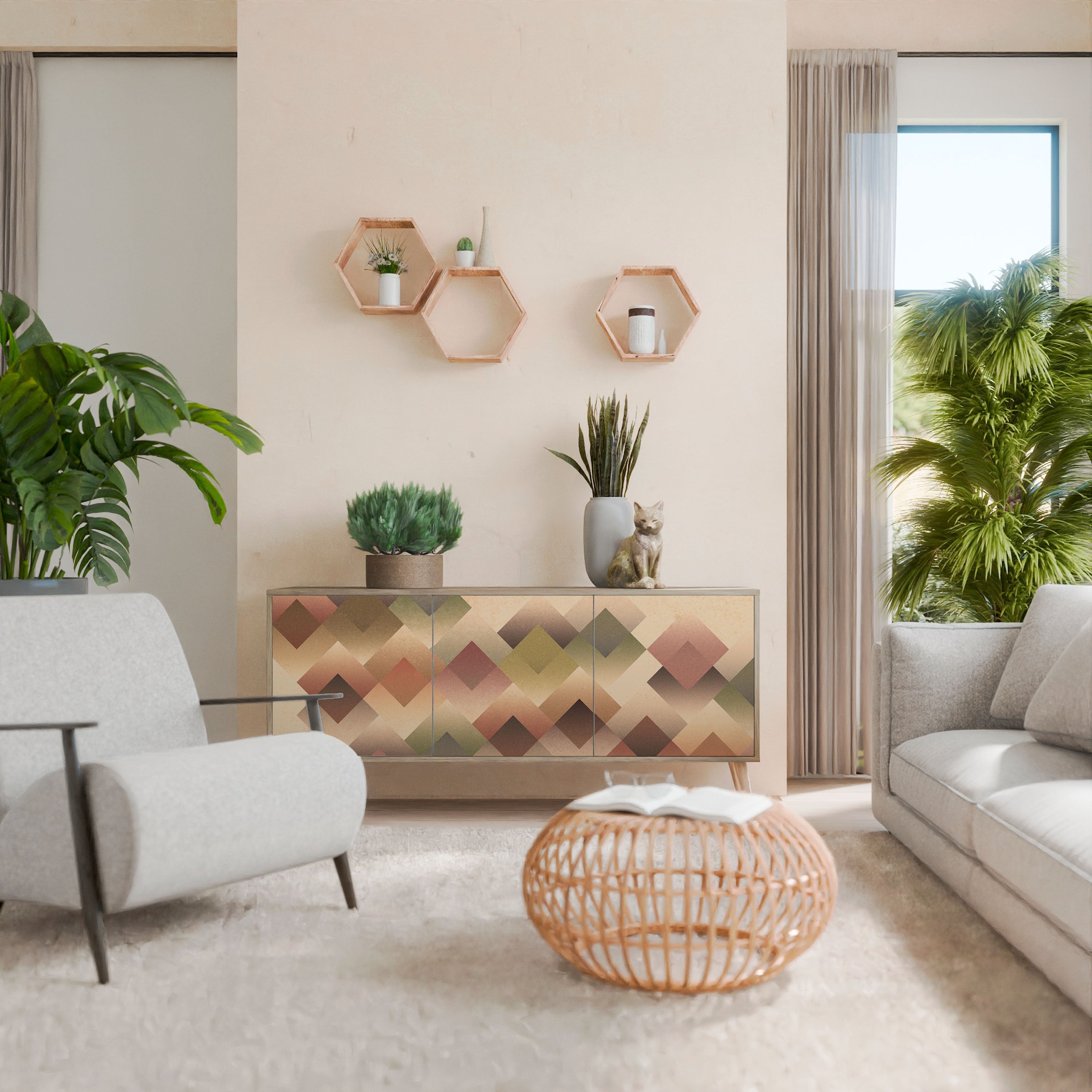 GEOMETRIC FUSION Aparador de 3 Portas em Efeito Carvalho