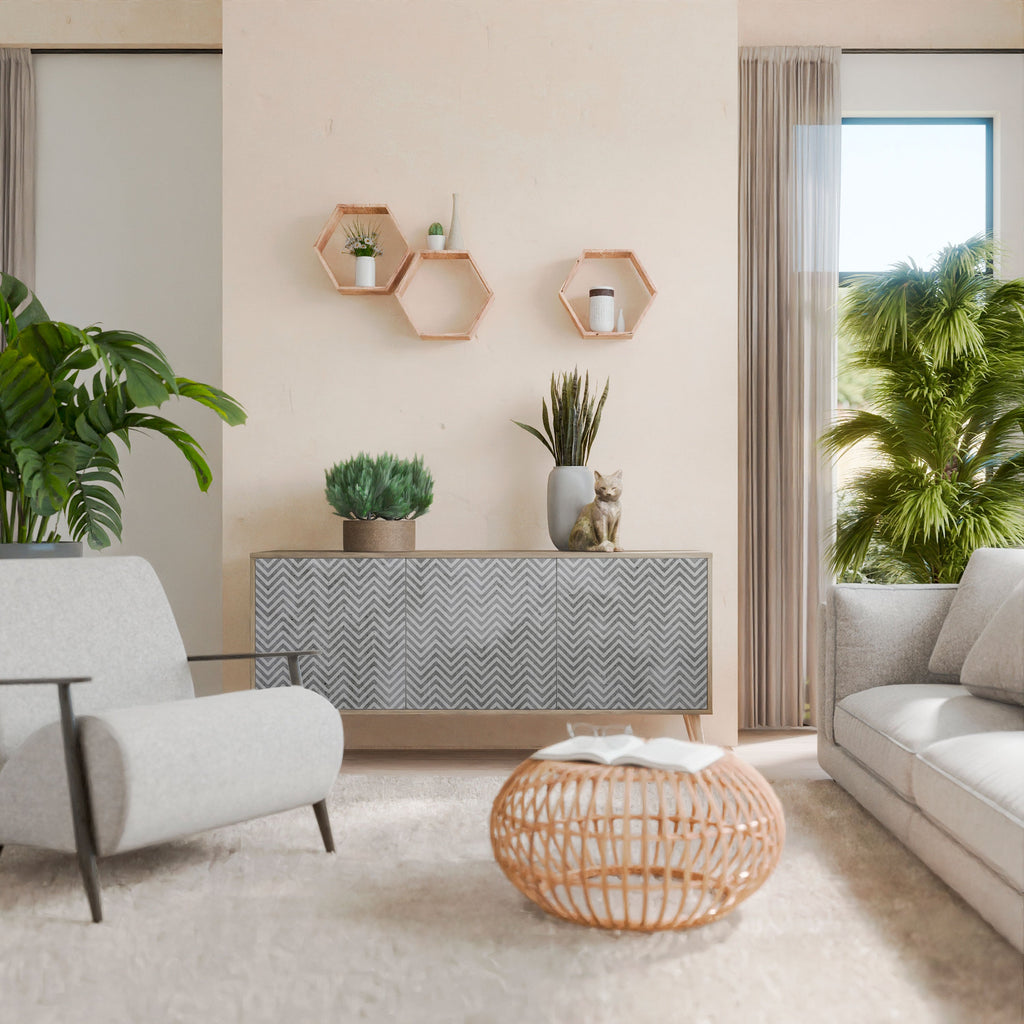 CONCRETE ZIG ZAG Aparador de 3 Portas em Efeito Carvalho