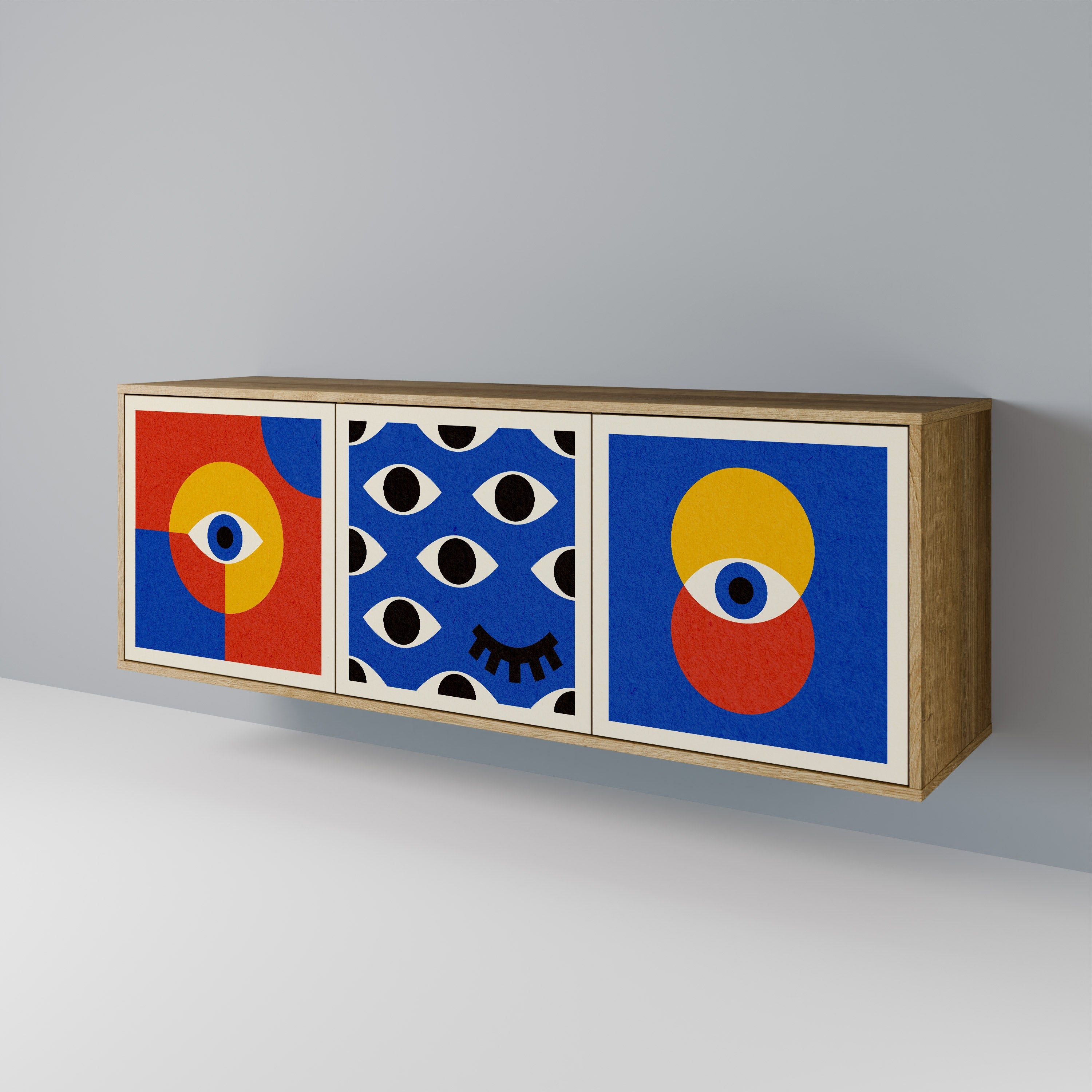 GEOMETRIC EYES 3-Door Sideboard in Oak Effect