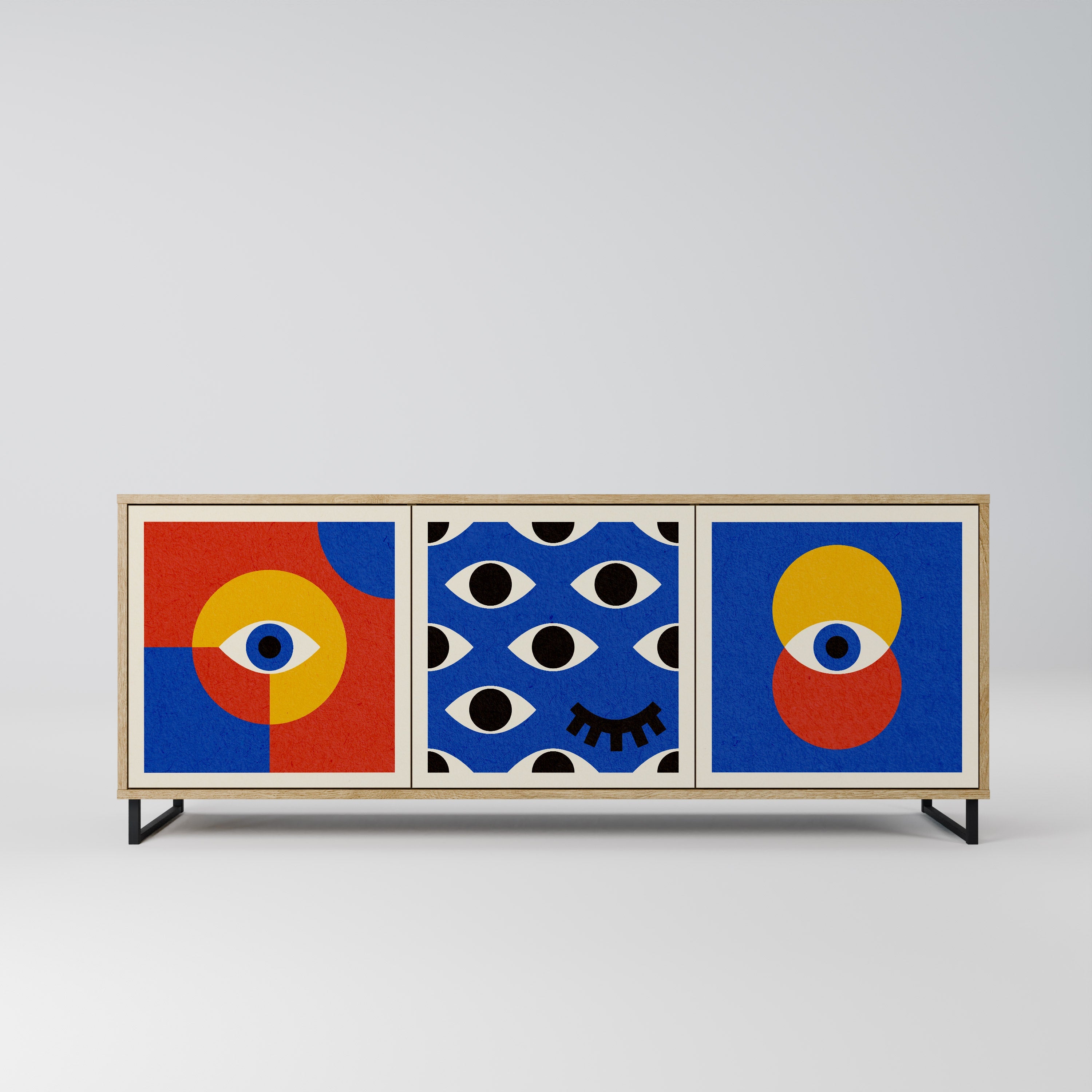 GEOMETRIC EYES Aparador de 3 Portas em Efeito Carvalho