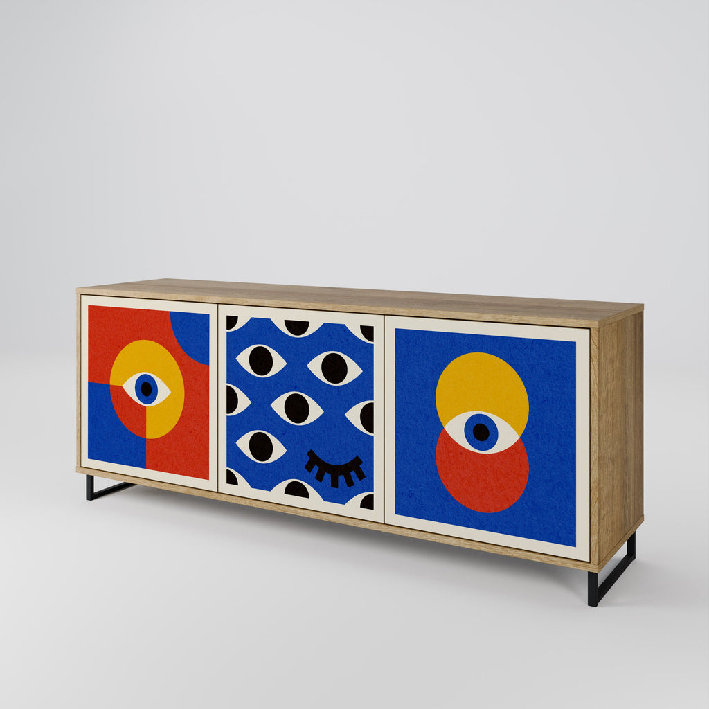 GEOMETRIC EYES 3-Door Sideboard in Oak Effect
