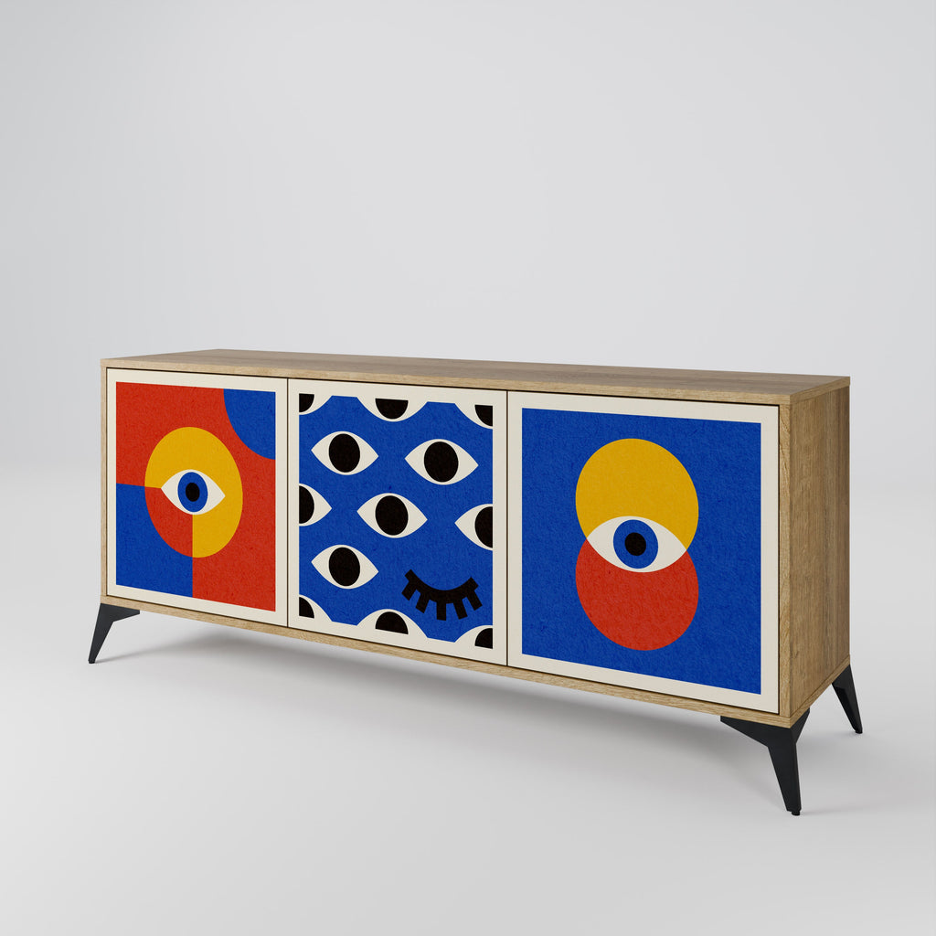 GEOMETRIC EYES 3-Door Sideboard in Oak Effect