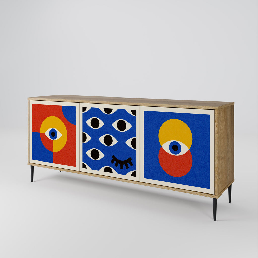 GEOMETRIC EYES 3-Door Sideboard in Oak Effect