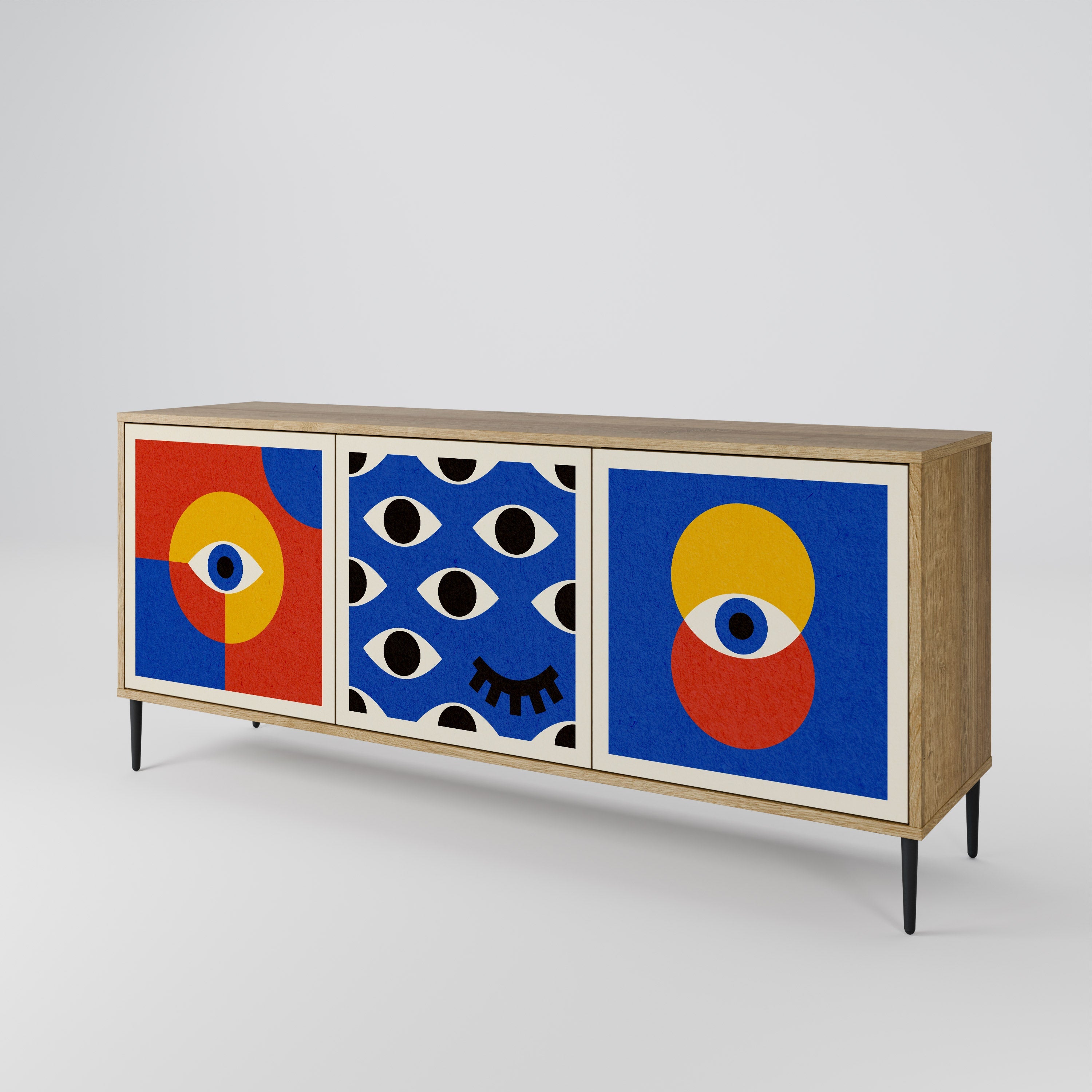 GEOMETRIC EYES 3-Door Sideboard in Oak Effect