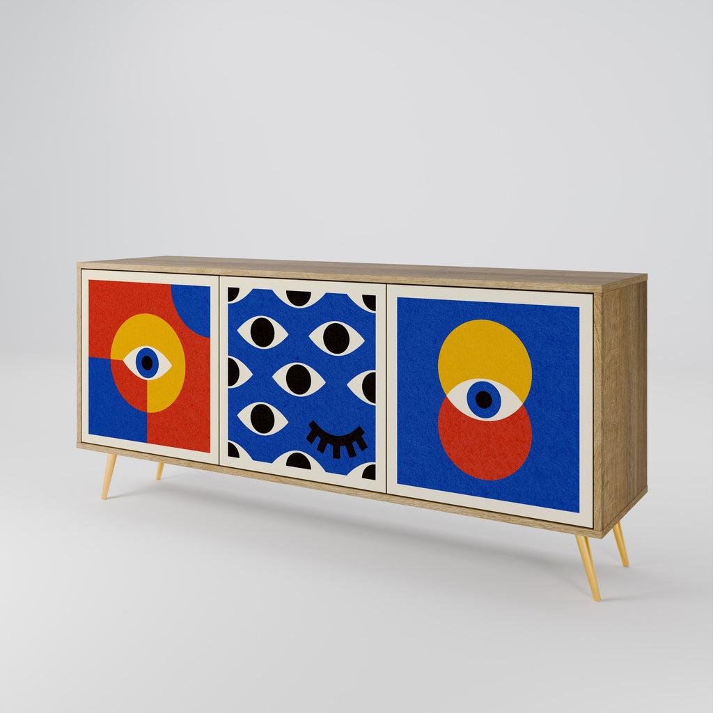 GEOMETRIC EYES 3-Door Sideboard in Oak Effect