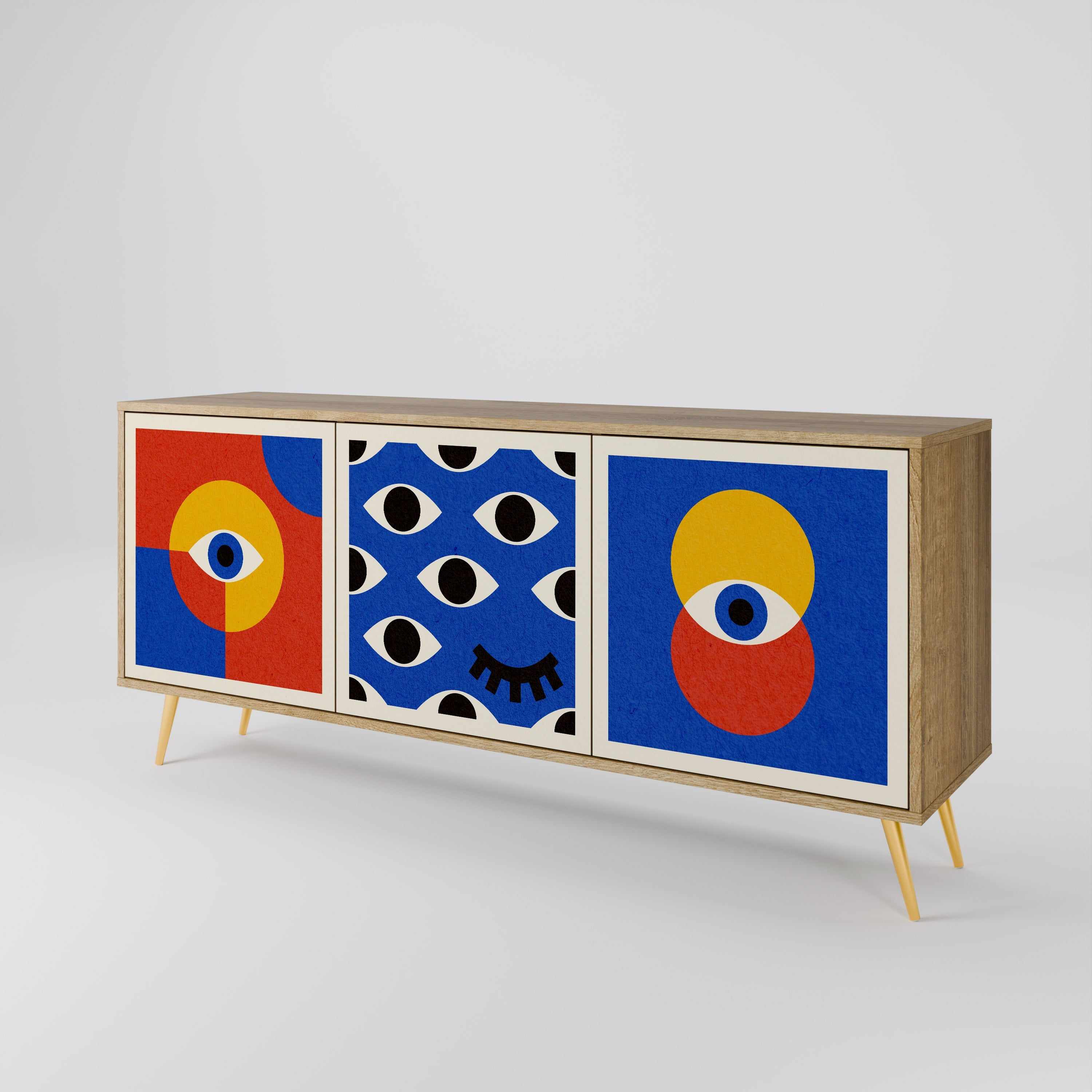 GEOMETRIC EYES 3-Door Sideboard in Oak Effect