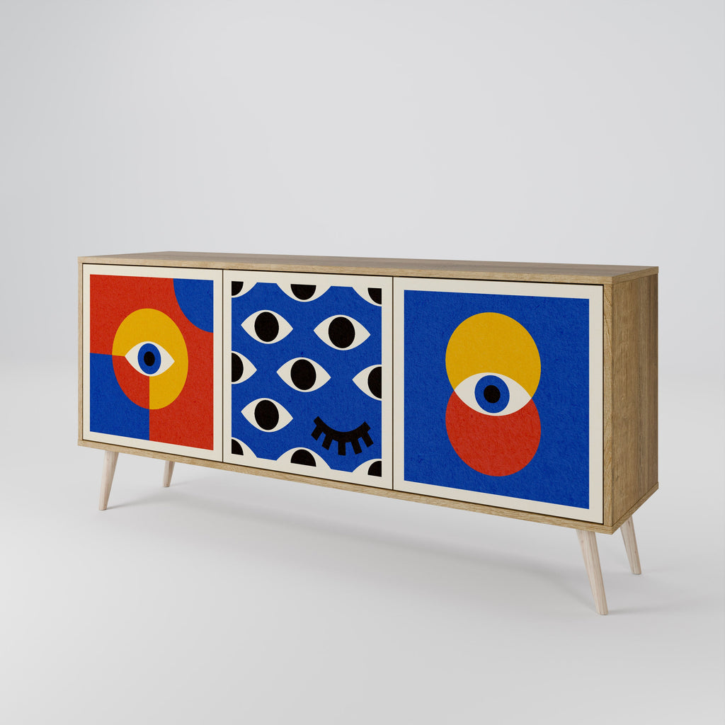 GEOMETRIC EYES 3-Door Sideboard in Oak Effect
