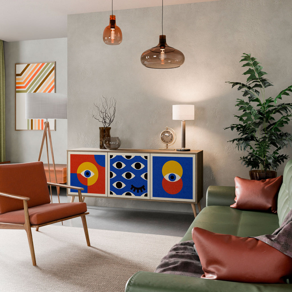 GEOMETRIC EYES 3-Door Sideboard in Oak Effect