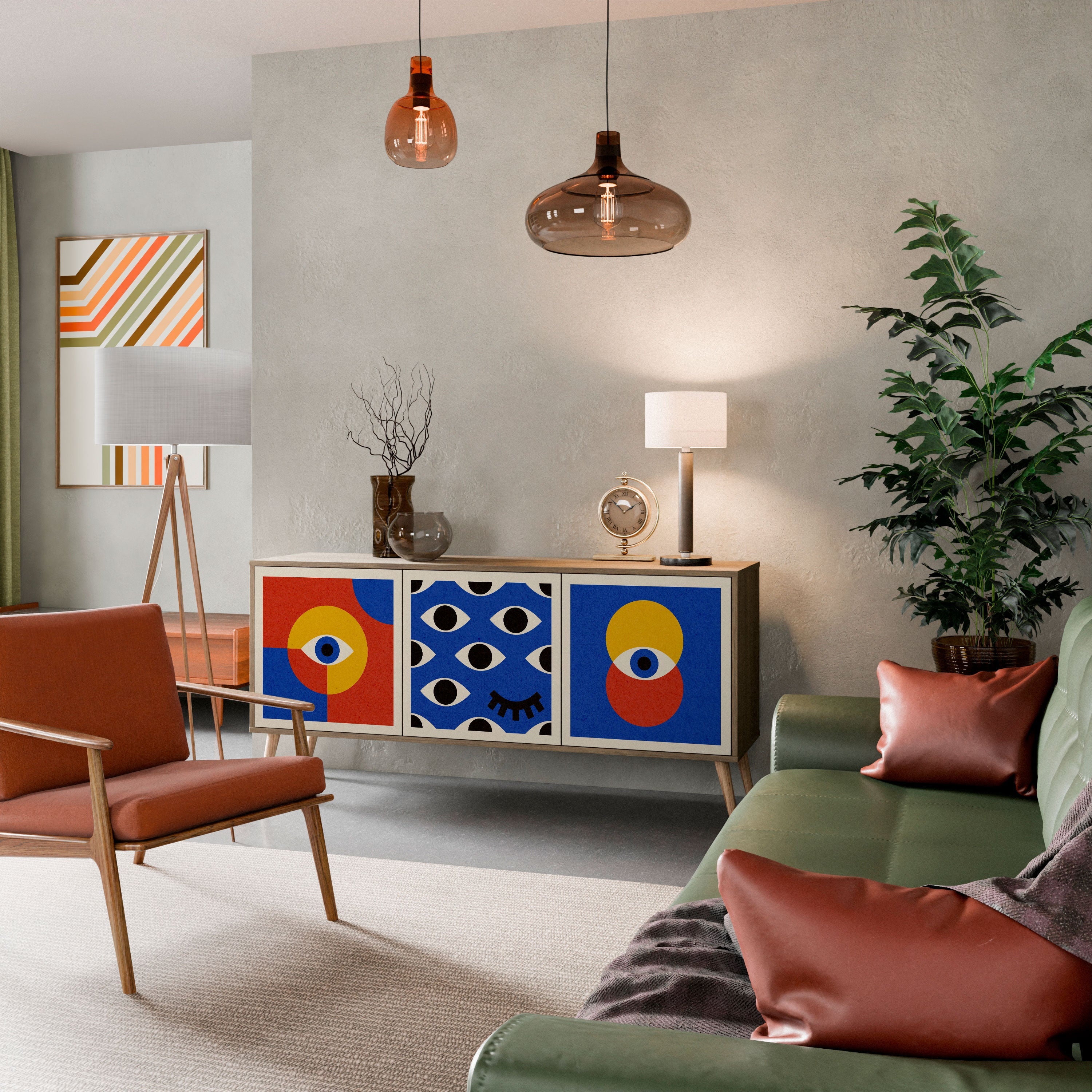 GEOMETRIC EYES 3-Door Sideboard in Oak Effect