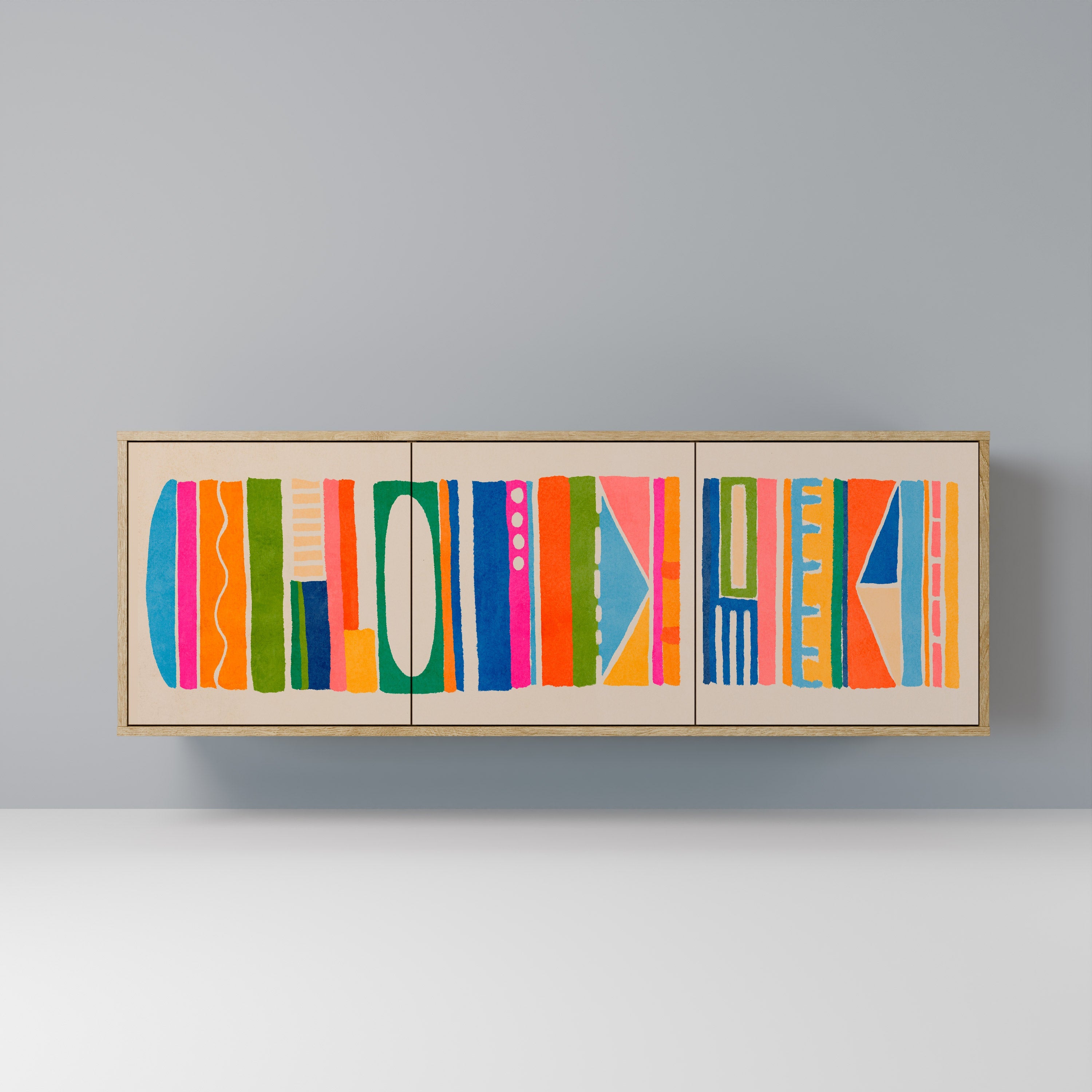 GEOMETRIC SHINE Aparador de 3 Portas em Efeito Carvalho