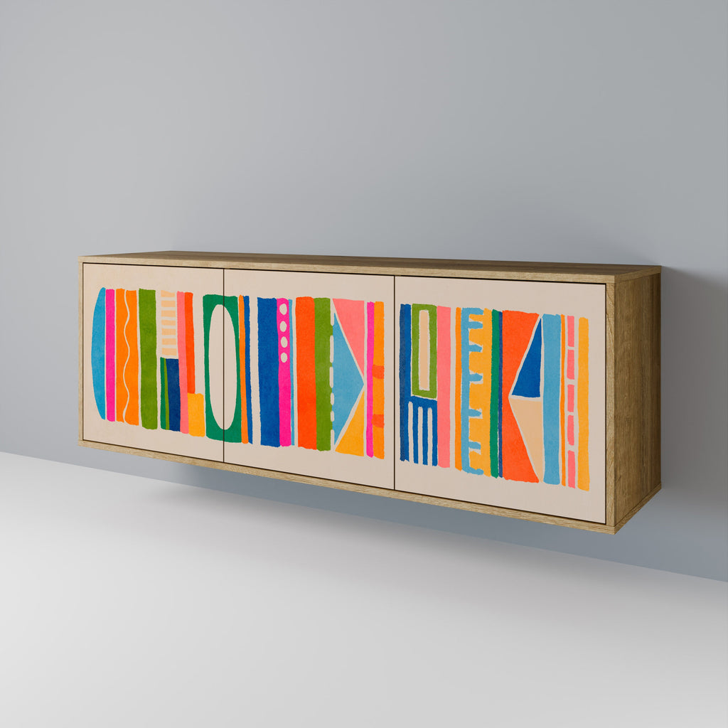 GEOMETRIC SHINE Aparador de 3 Portas em Efeito Carvalho