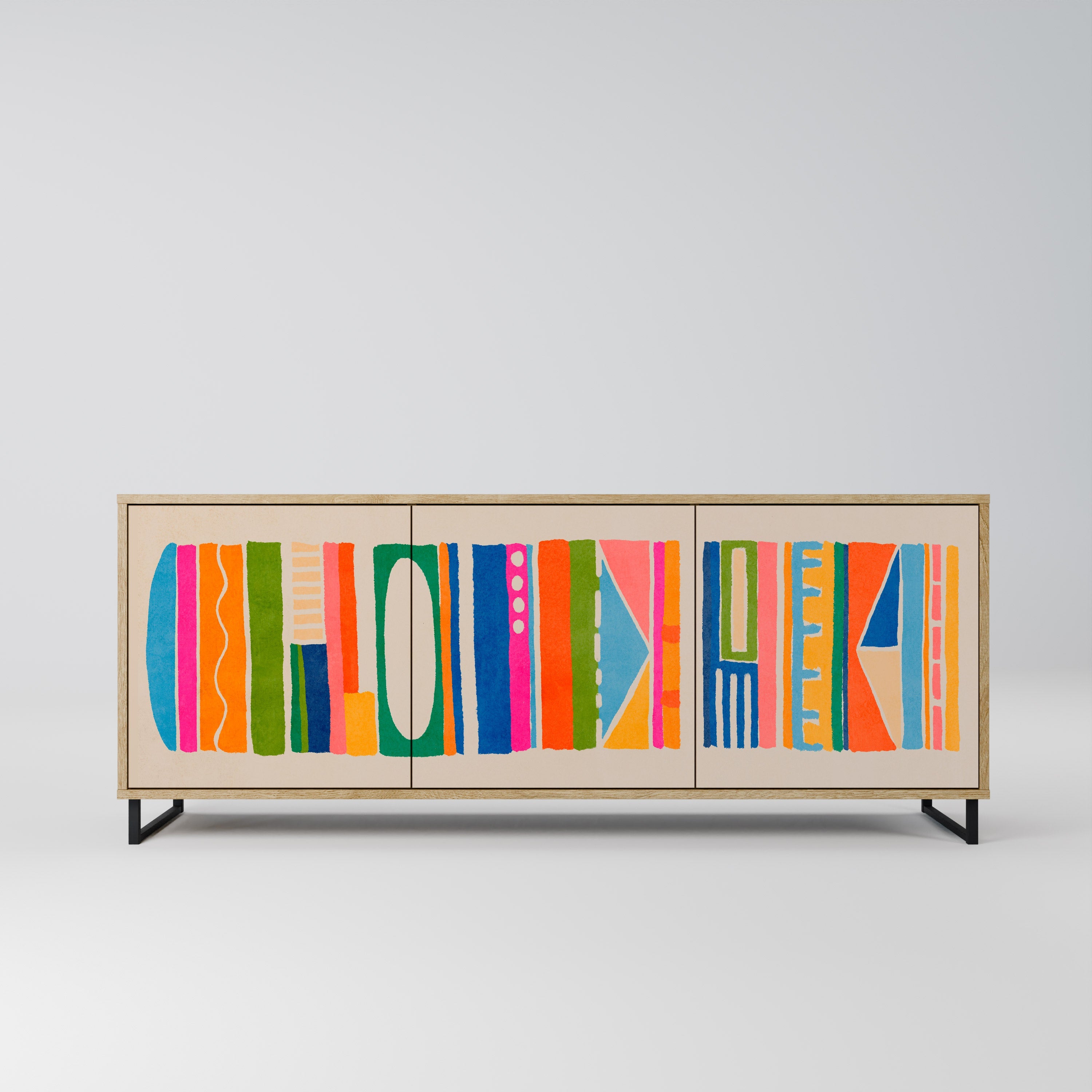 GEOMETRIC SHINE Aparador de 3 Portas em Efeito Carvalho