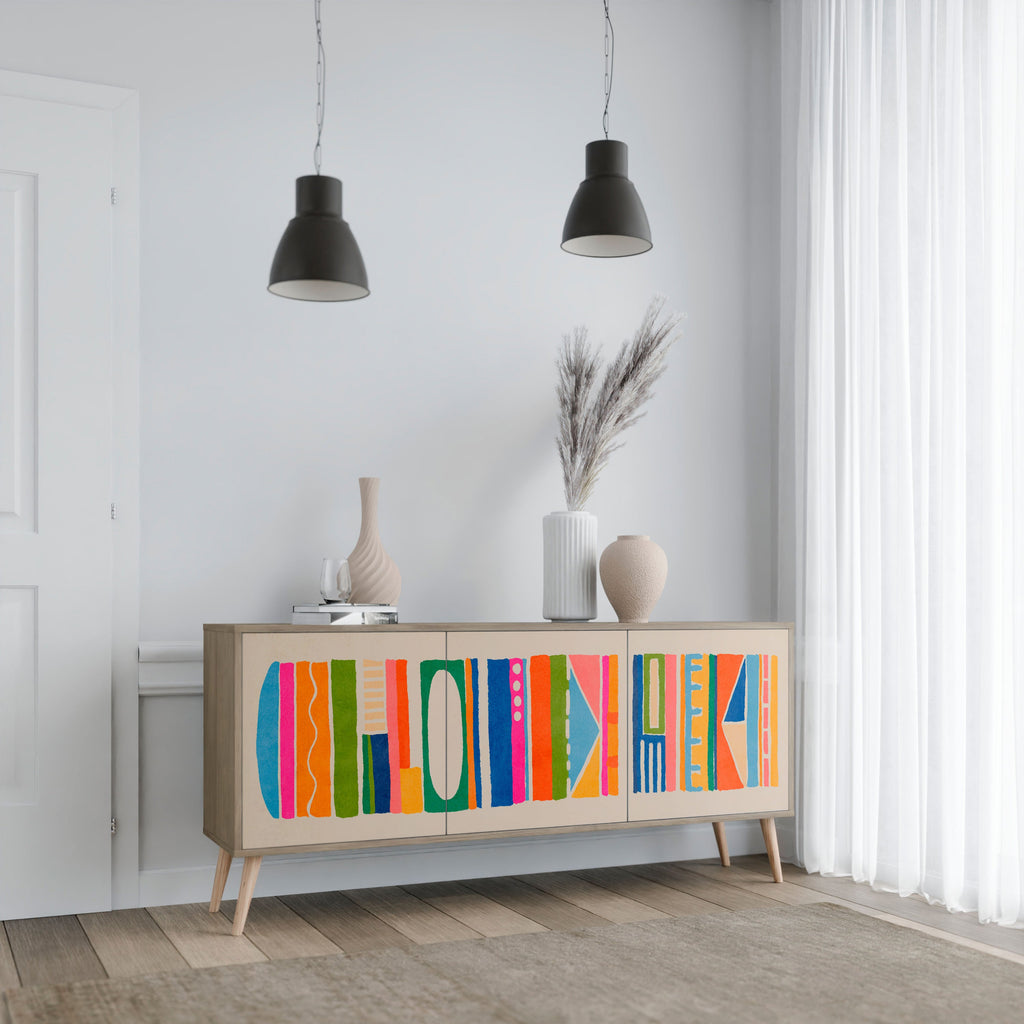 GEOMETRIC SHINE Aparador de 3 Portas em Efeito Carvalho