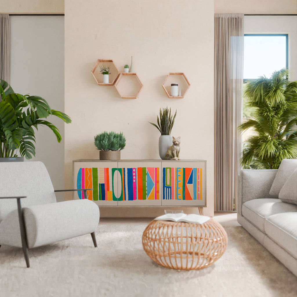 GEOMETRIC SHINE Aparador de 3 Portas em Efeito Carvalho