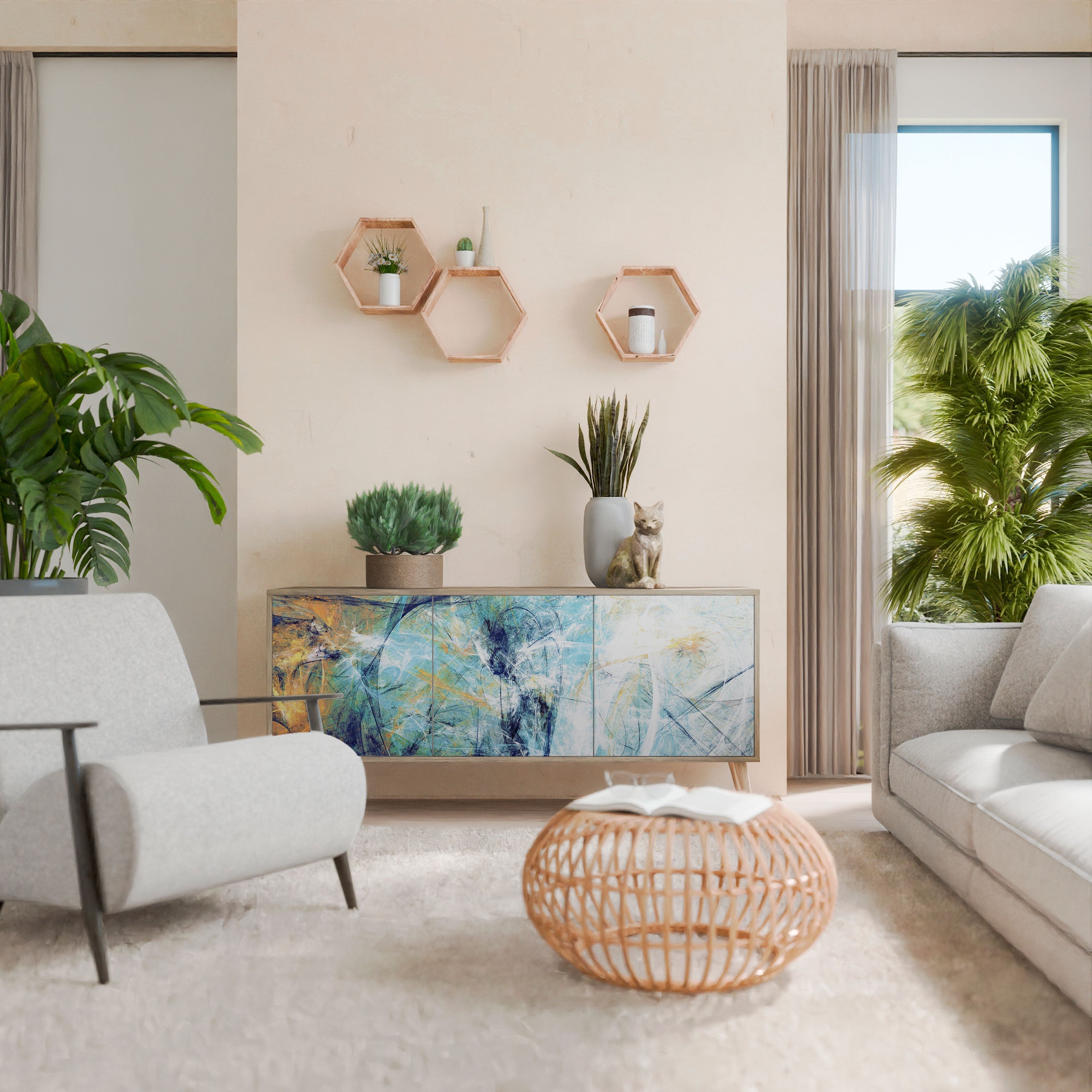 ABSTRACT THOUGHTS Aparador de 3 Portas em Efeito Carvalho