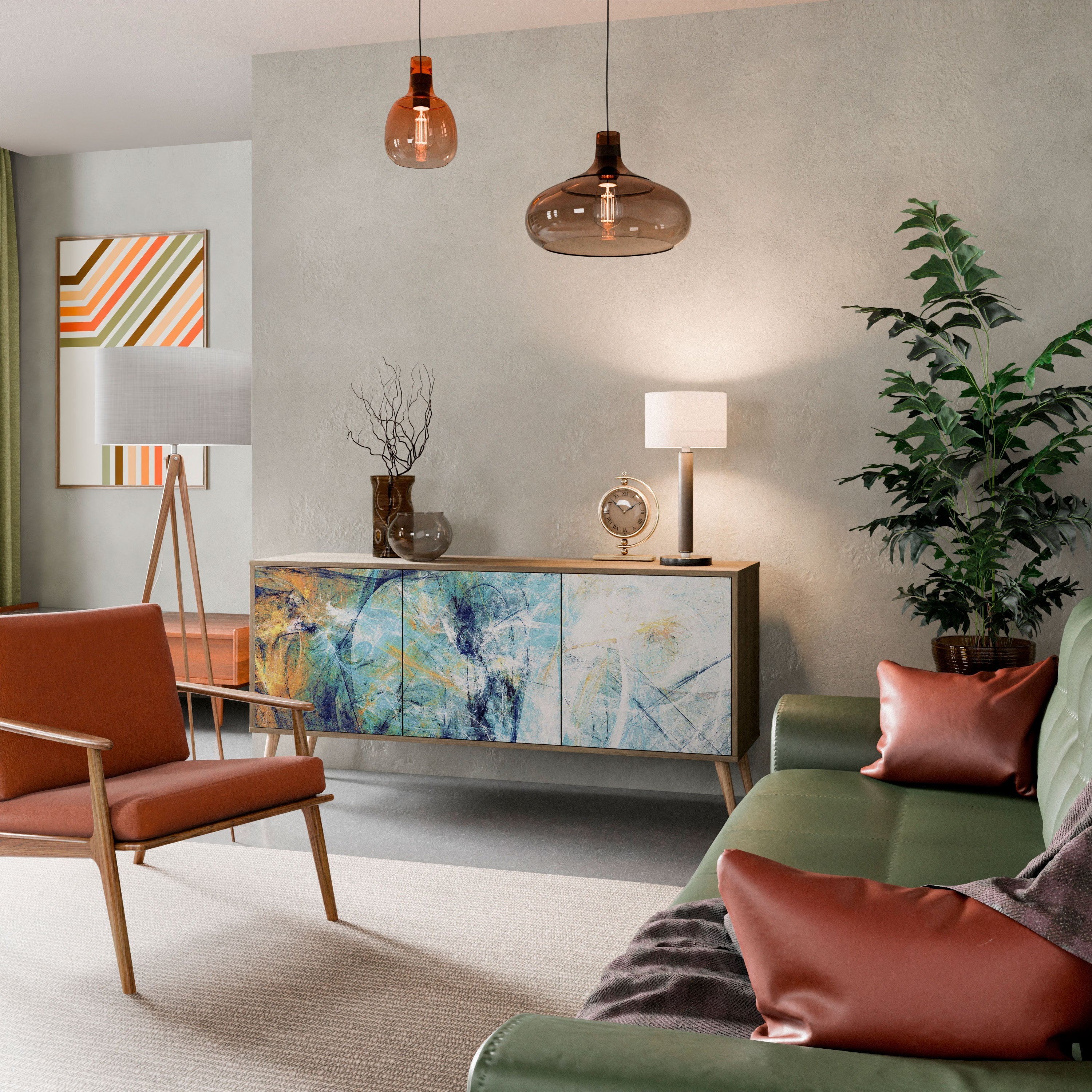 ABSTRACT THOUGHTS Aparador de 3 Portas em Efeito Carvalho