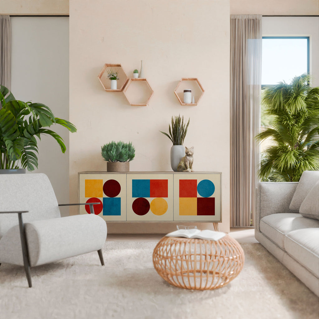 GEOMETRIC PUZZLE Aparador de 3 Portas em Efeito Carvalho