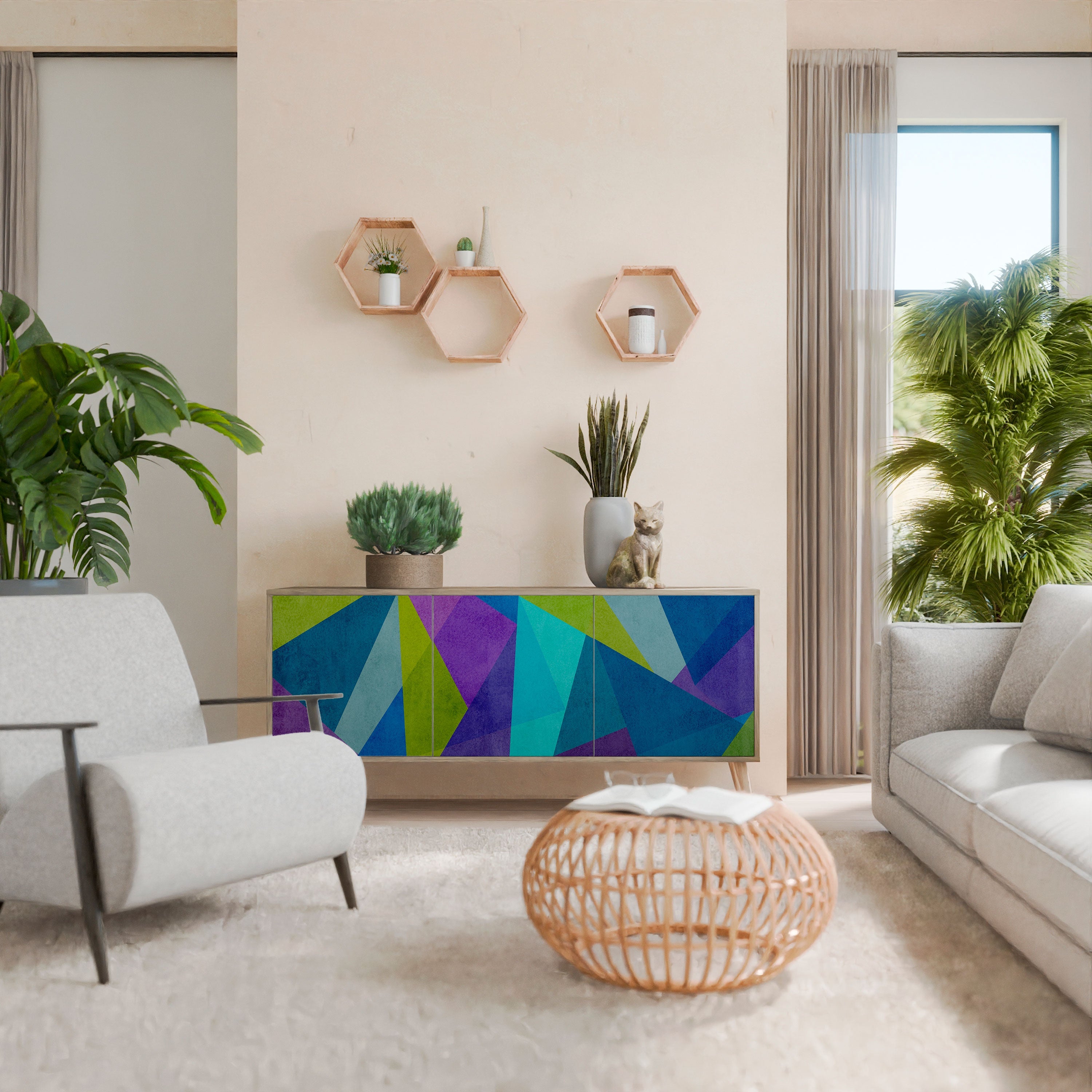 COLD SHOWCASE Aparador de 3 Portas em Efeito Carvalho