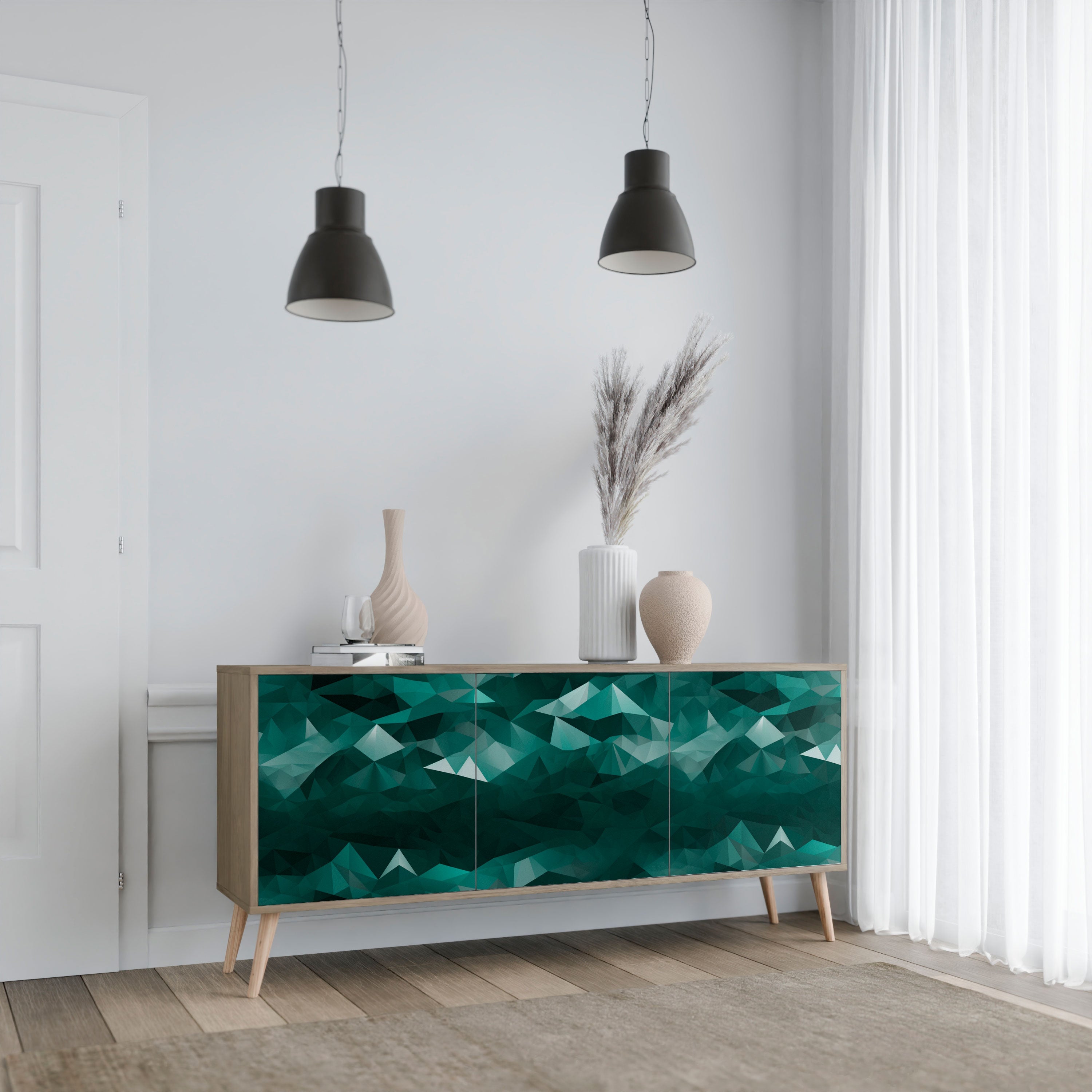 POLYGONAL FLOATING Aparador de 3 Portas em Efeito Carvalho