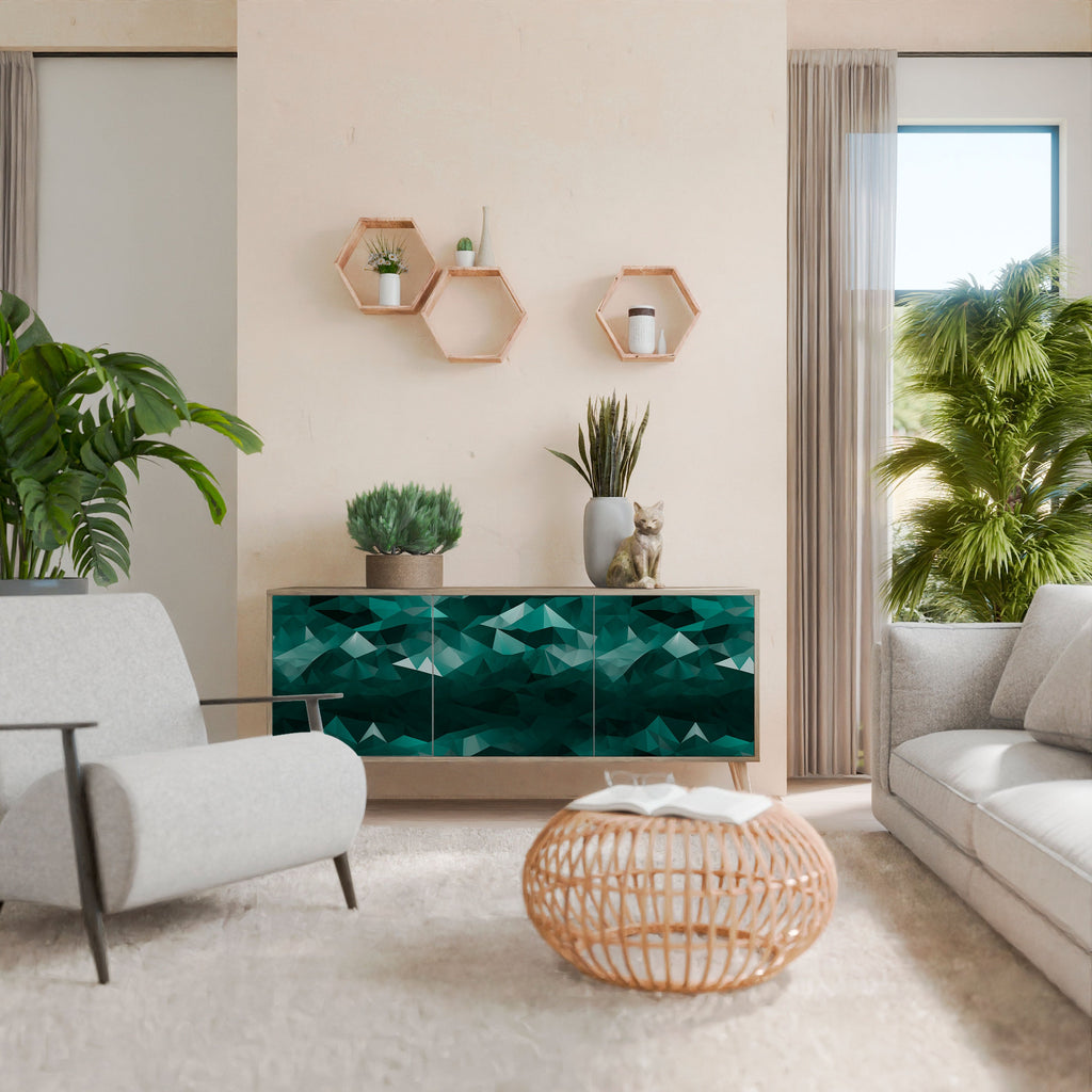 POLYGONAL FLOATING Aparador de 3 Portas em Efeito Carvalho