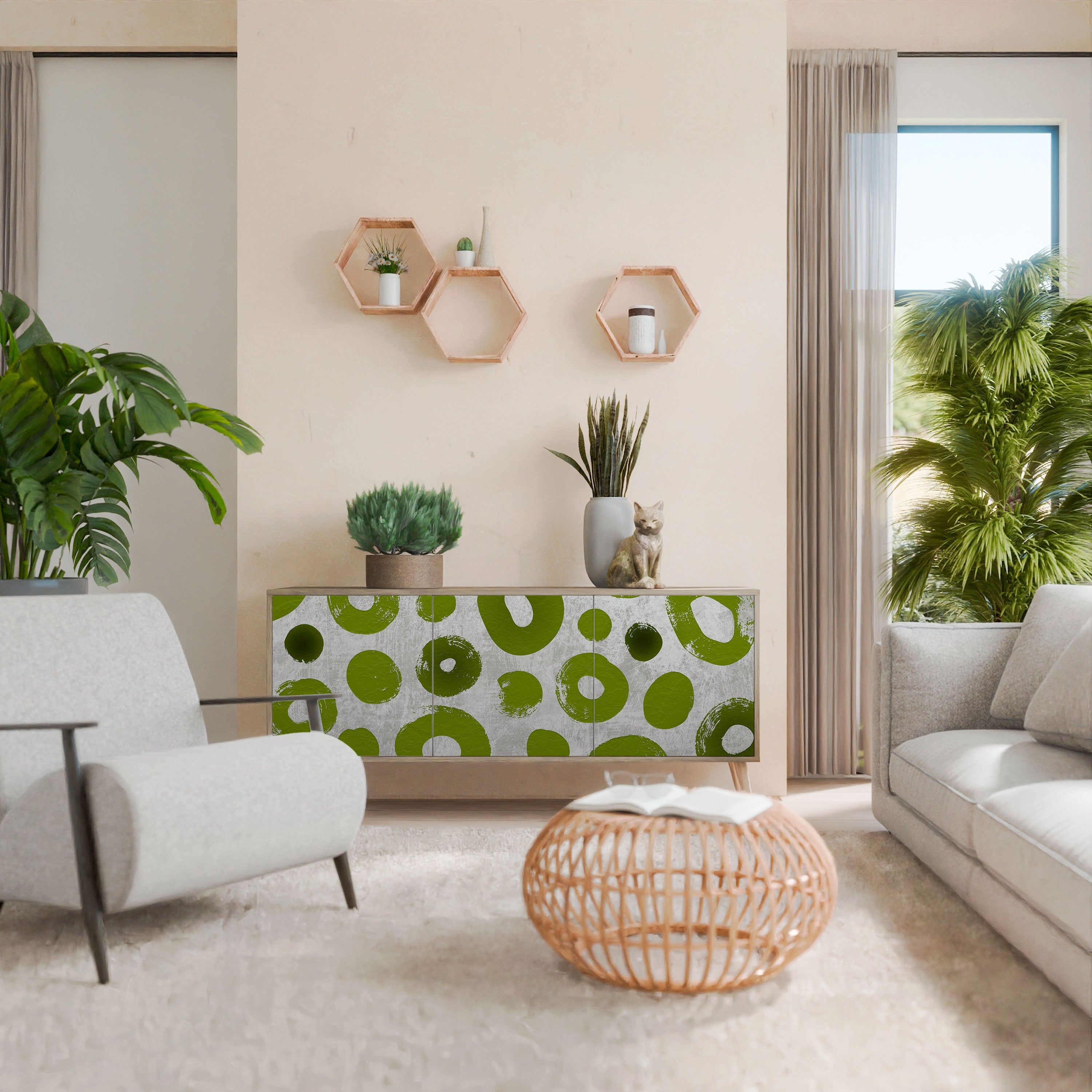 GREEN RHAPSODY Aparador de 3 Portas em Efeito Carvalho