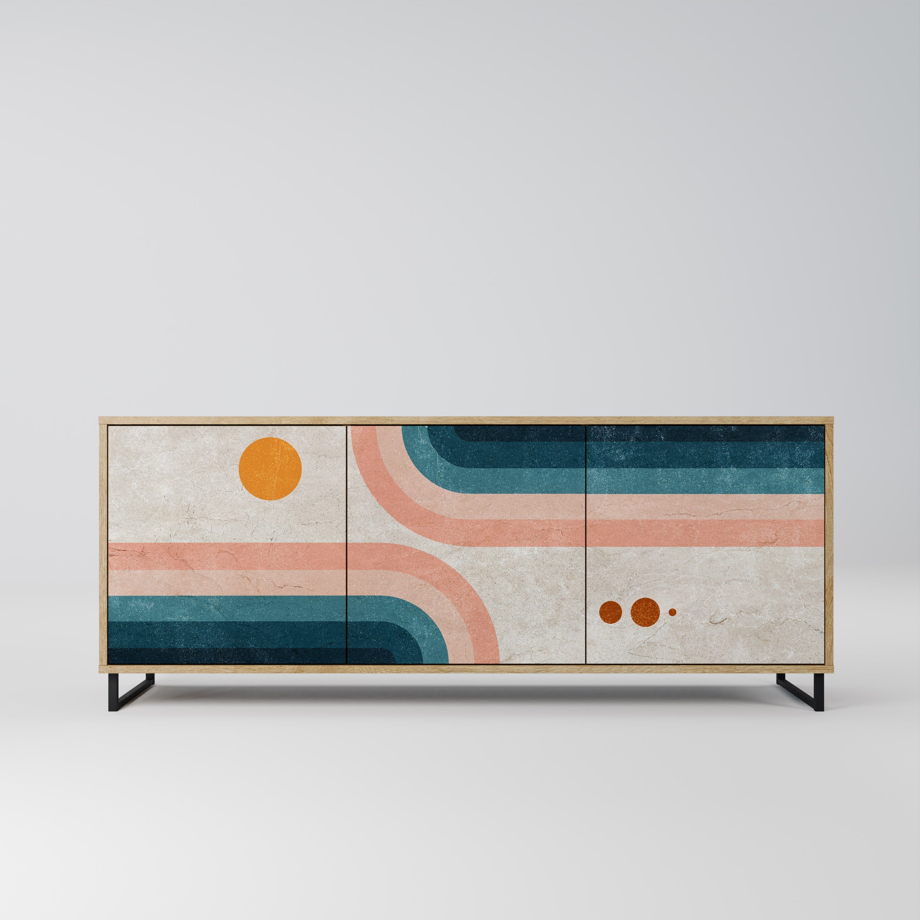 TWO HALVES Aparador de 3 Portas em Efeito Carvalho